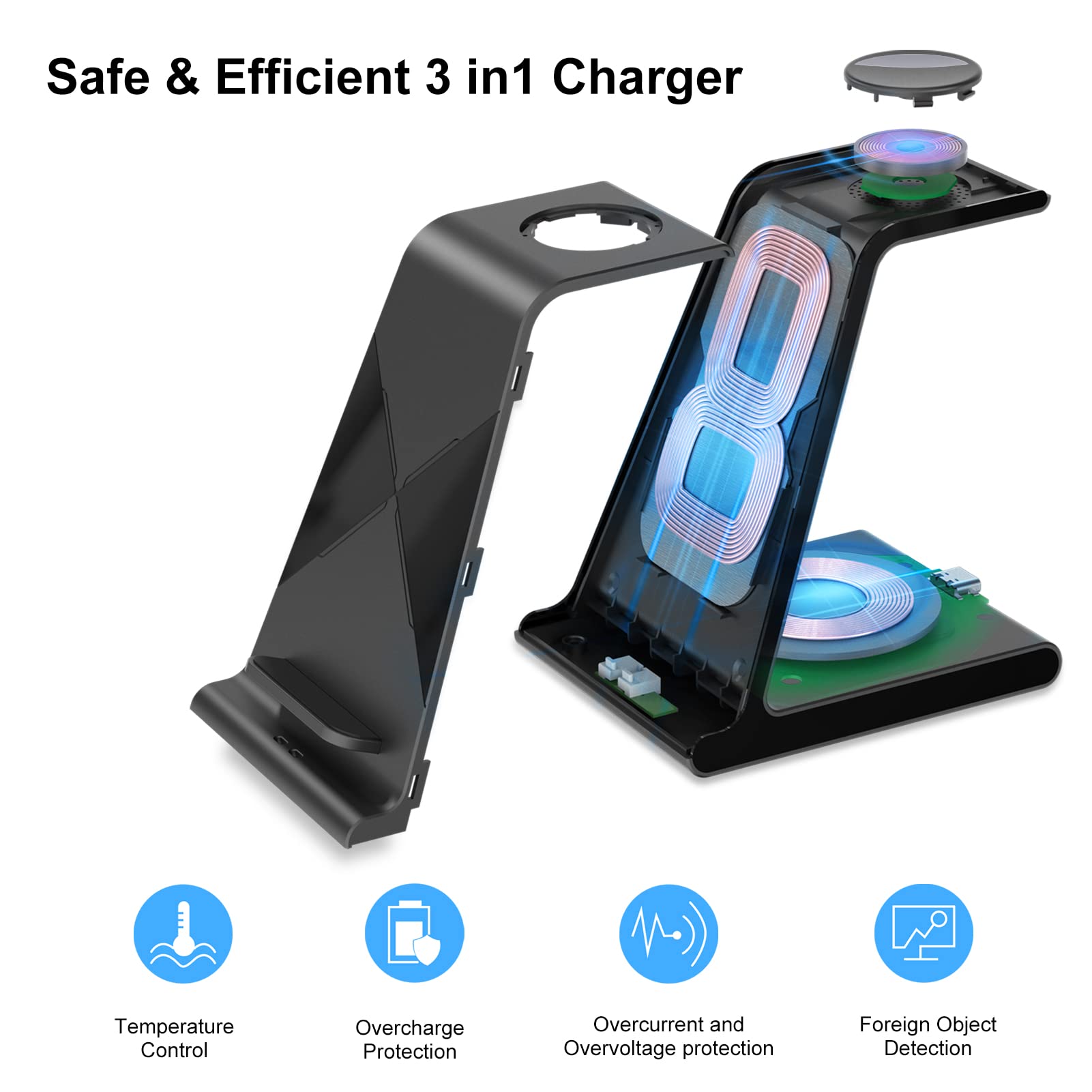 3-in-1 Wireless Charging Station for iPhone 16 Pro Max/15/14/13/12, Apple Watch Ultra 2/10/SE & AirPods Pro/3/2 - Fast Charging Stand with LED Display for Home, Office, Nightstand & Travel Use