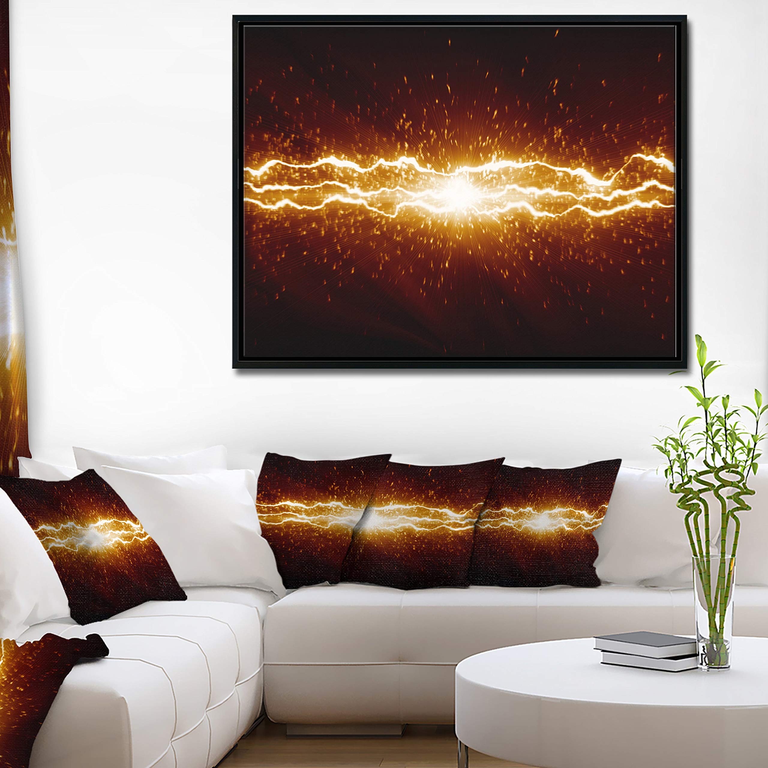 Designart 'Lightning on Dark Sky' Modern Framed Canvas Wall Art - 40x30 Inches, Black & White Storm Painting, Home Office Decor, Living Room & Bedroom Wall Decor