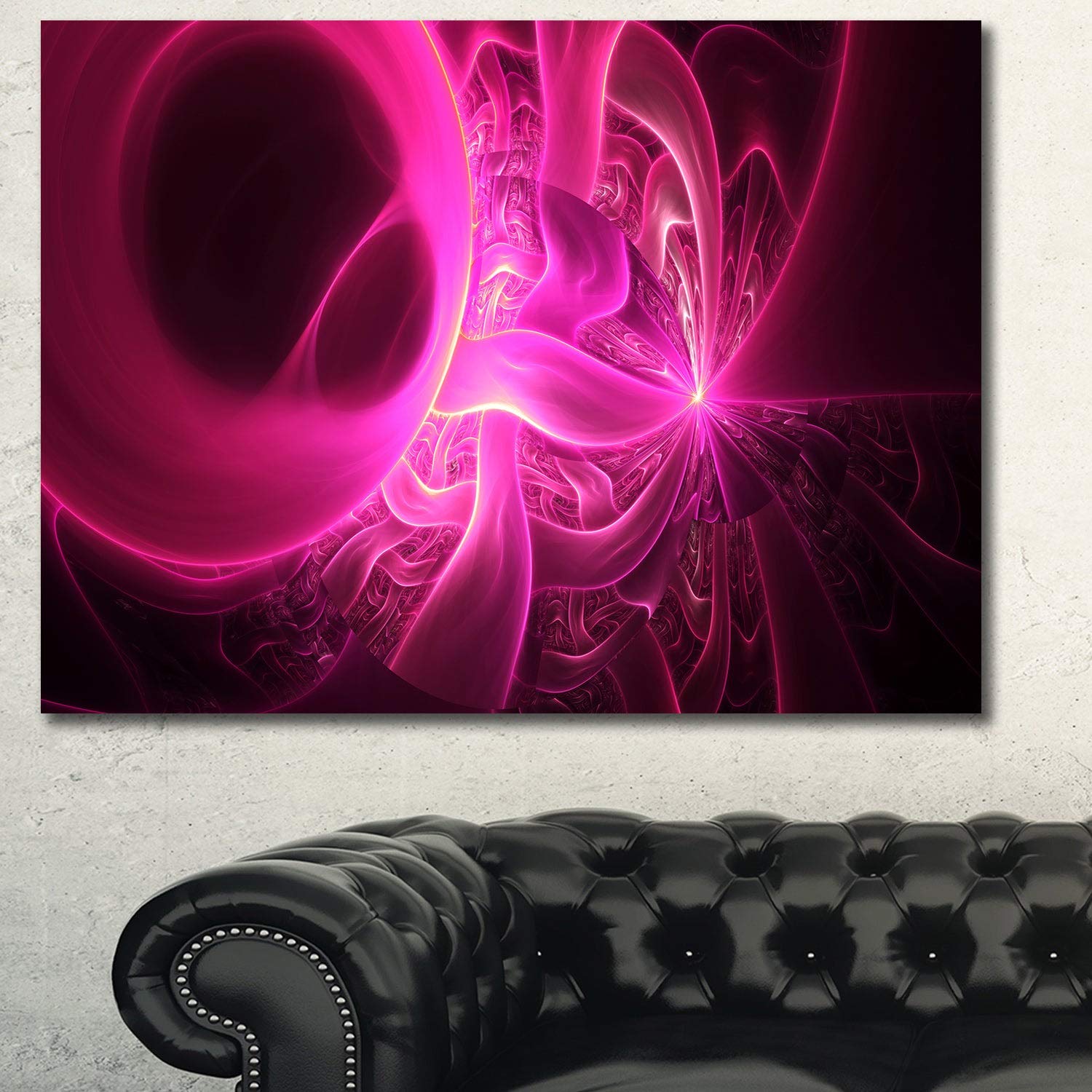 Bright Pink Abstract Wall Art Canvas - 40x20 Inches Modern Black Background Painting - Perfect for Living Room, Bedroom & Office Decor