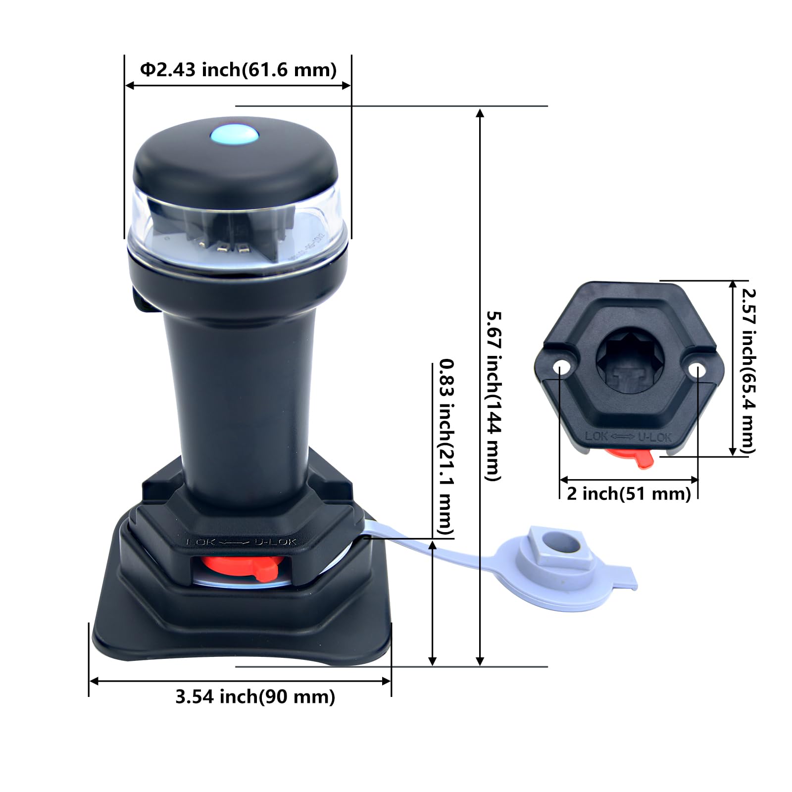 Portable Kayak Battery LED Navigation Lights with Multi-Adaptors - 3AA Battery Powered, Surface Mount Adhesive Base for Inflatable Boats (Red/Green with Fixed Base) - Perfect for Night Fishing, Canoeing & Water Sports Safety