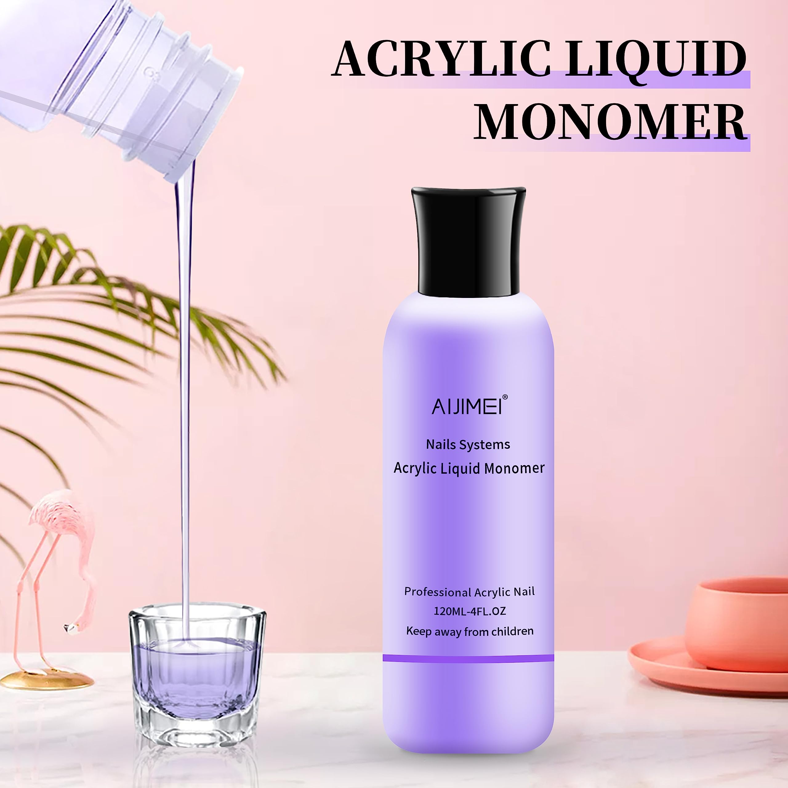 AIJIMEI 4oz Acrylic Monomer Liquid for Nail Art - Professional Acrylic Nail Liquid with 3 Nail Pens (120ml) - Perfect for Salon, DIY Manicures & Nail Extensions