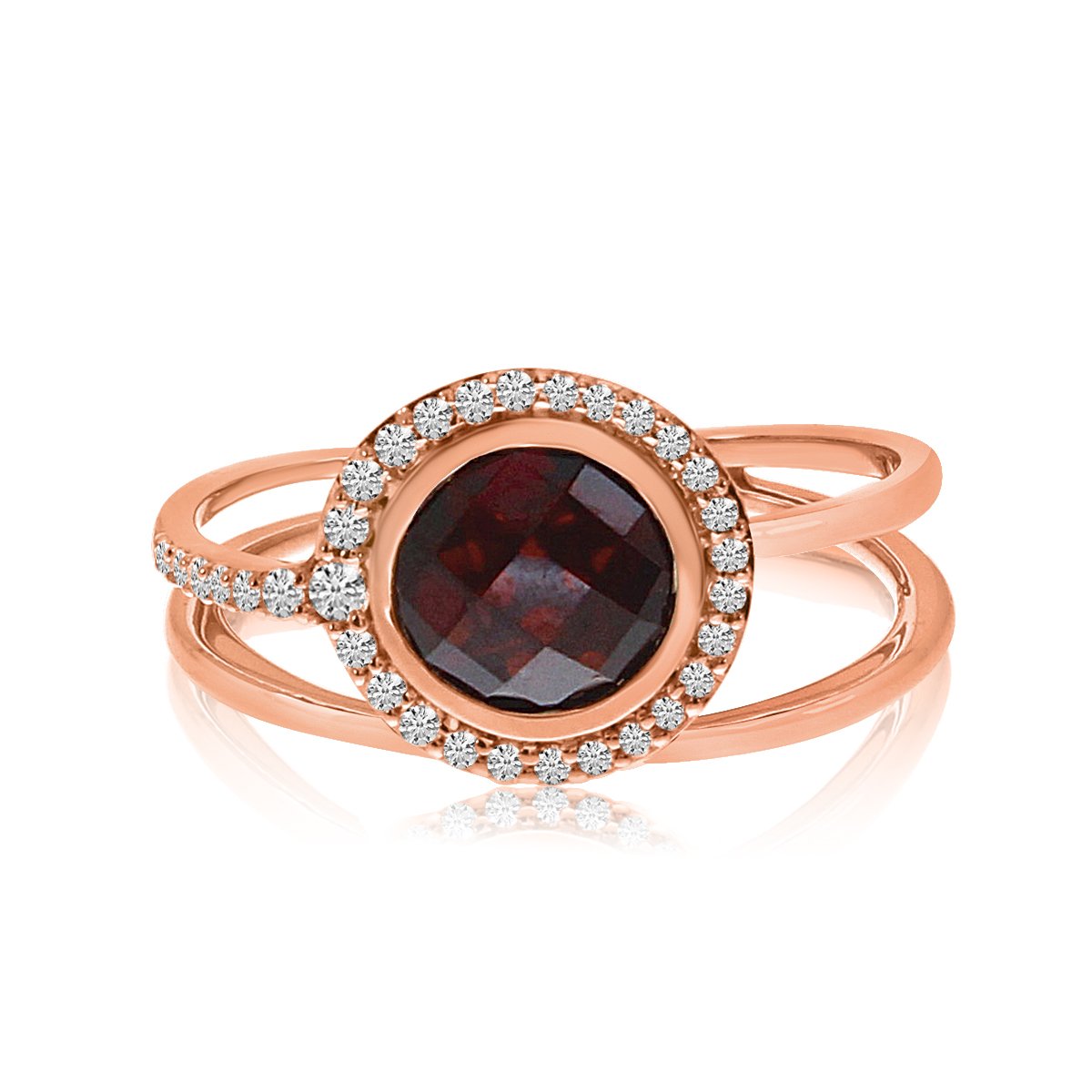 14K Rose Gold Round Bezel Garnet and Diamond Ring for Women - Elegant Birthstone Jewelry Gift for Anniversary, Engagement, Valentine's Day