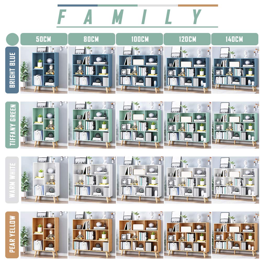 IOTXY 3-Tier Wooden Open Shelf Bookcase - Floor Standing Display Cabinet with Legs, 10-Cube Storage Organizer, Tiffany Green Kids Bookshelf - Perfect for Nursery, Living Room & Office Organization