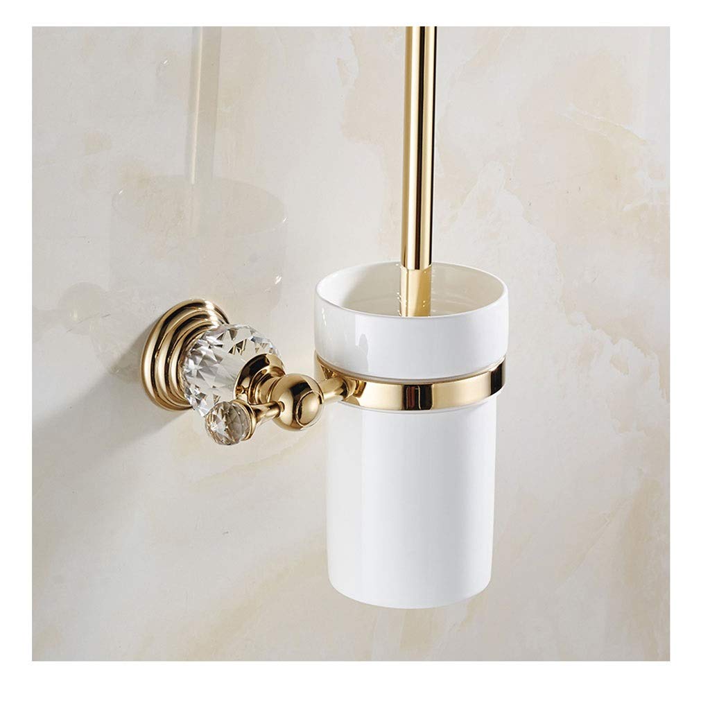 Gold Wall-Mounted Ceramic Toilet Brush Set for Bathroom Cleaning