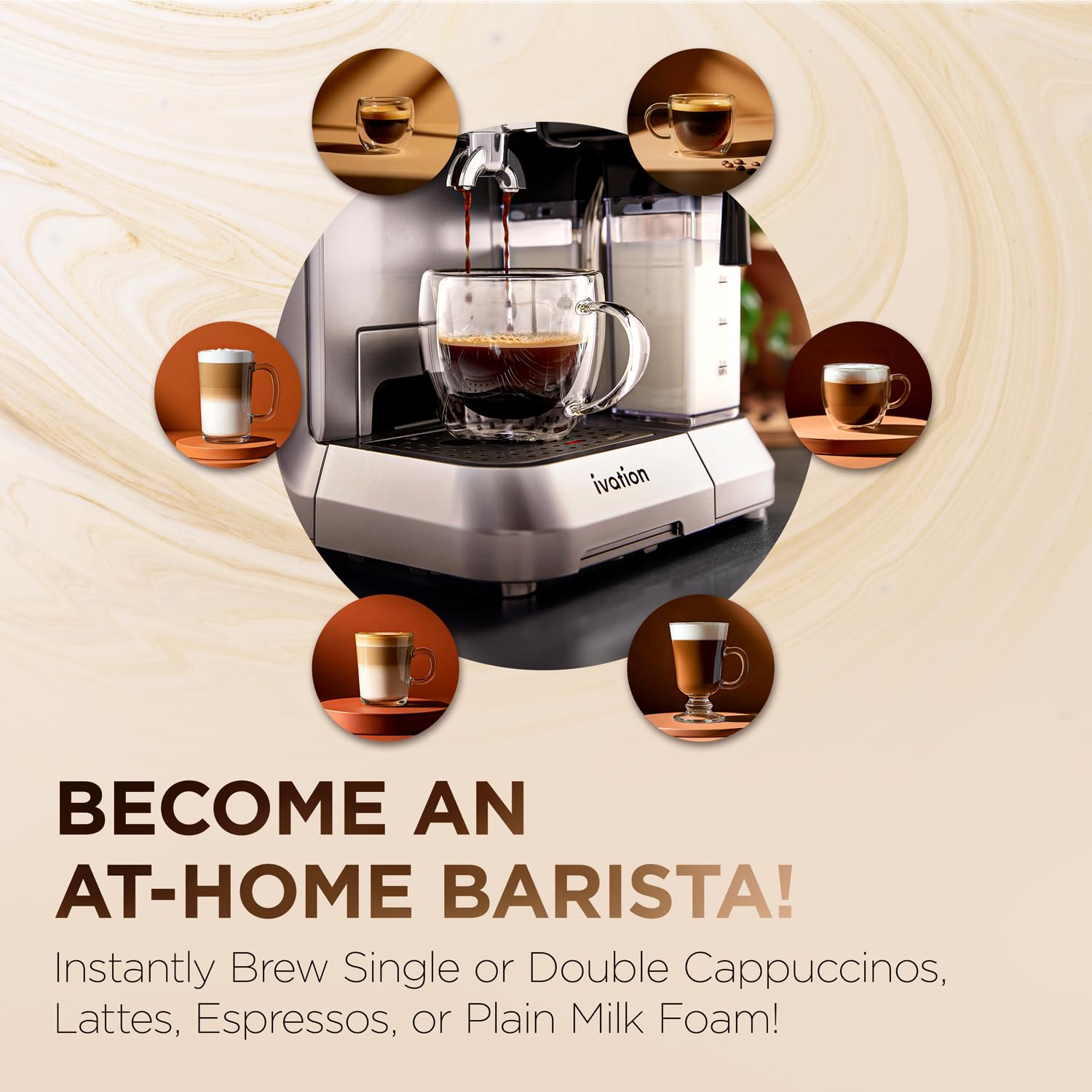 Ivation 58mm Espresso & Cappuccino Machine with Milk Frother - Home Coffee Maker for Single & Double Shots - Makes Espresso, Latte, Cappuccino - Auto Clean & Descale Feature - Detachable Milk Reservoir - Perfect for Home Baristas & Coffee Lovers