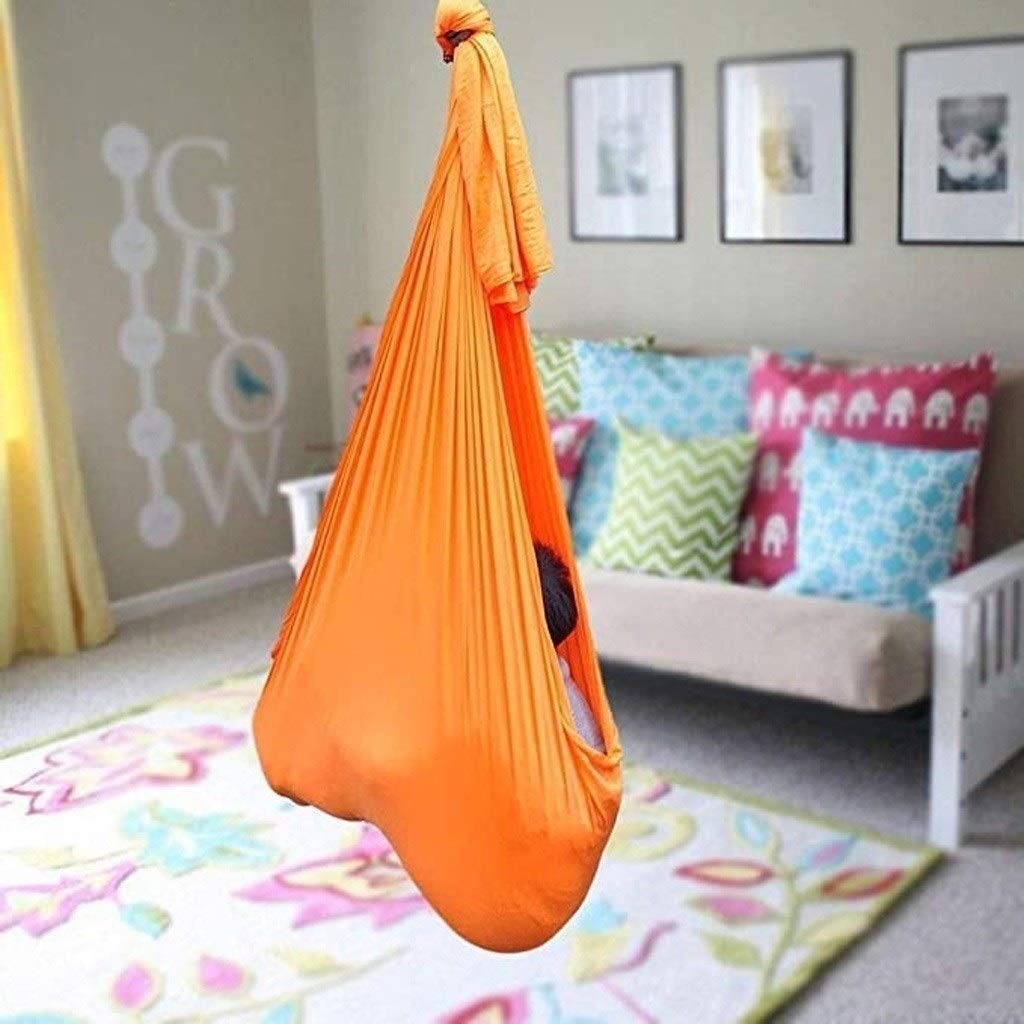 Sensory Swing for Kids & Adults - Heavy Duty 440lbs Capacity Adjustable Therapy Hammock with Hardware (Orange, 59x110 Inch) - Perfect for Autism, ADHD, Anxiety Relief & Indoor/Outdoor Relaxation