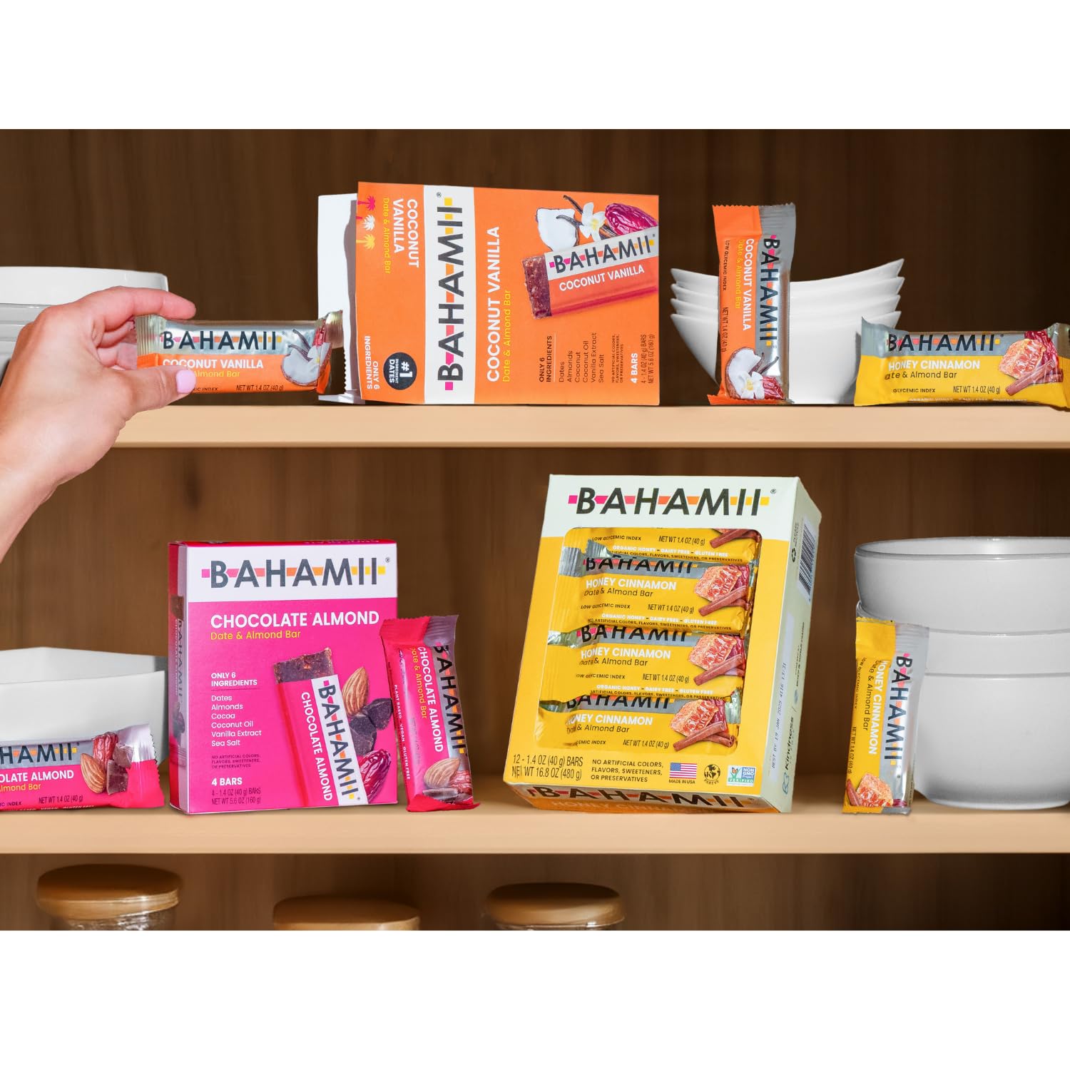 Organic Bahamii Nuts & Date Bars - Healthy Gluten Free Snacks with 0g Added Sugar | Low Calorie, Plant Based, Kosher Certified | Perfect for Diabetics, On-the-Go Energy & Post-Workout Recovery (12 Pack, Chocolate Almond Flavor)