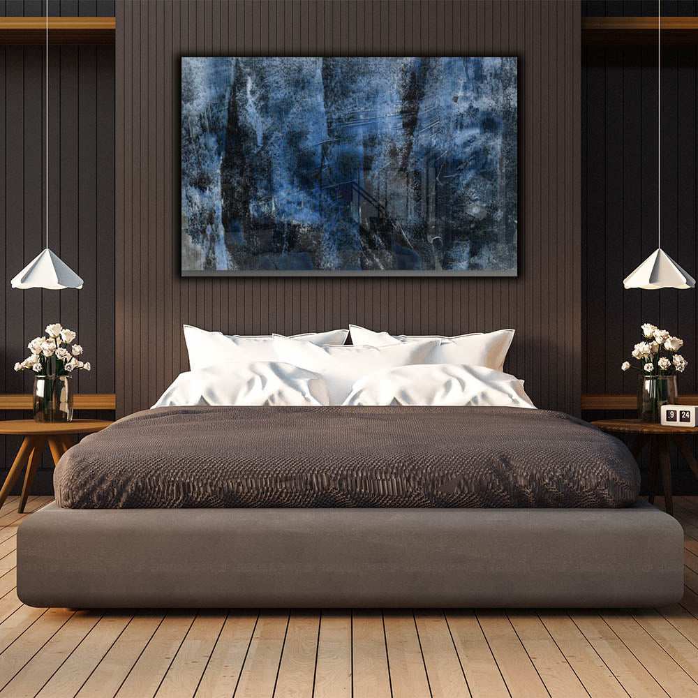 Abstract Black & Blue Wall Art Canvas Painting - Modern Home Decor for Living Room, Bedroom & Office - Perfect for Adding Stylish Elegance to Any Space