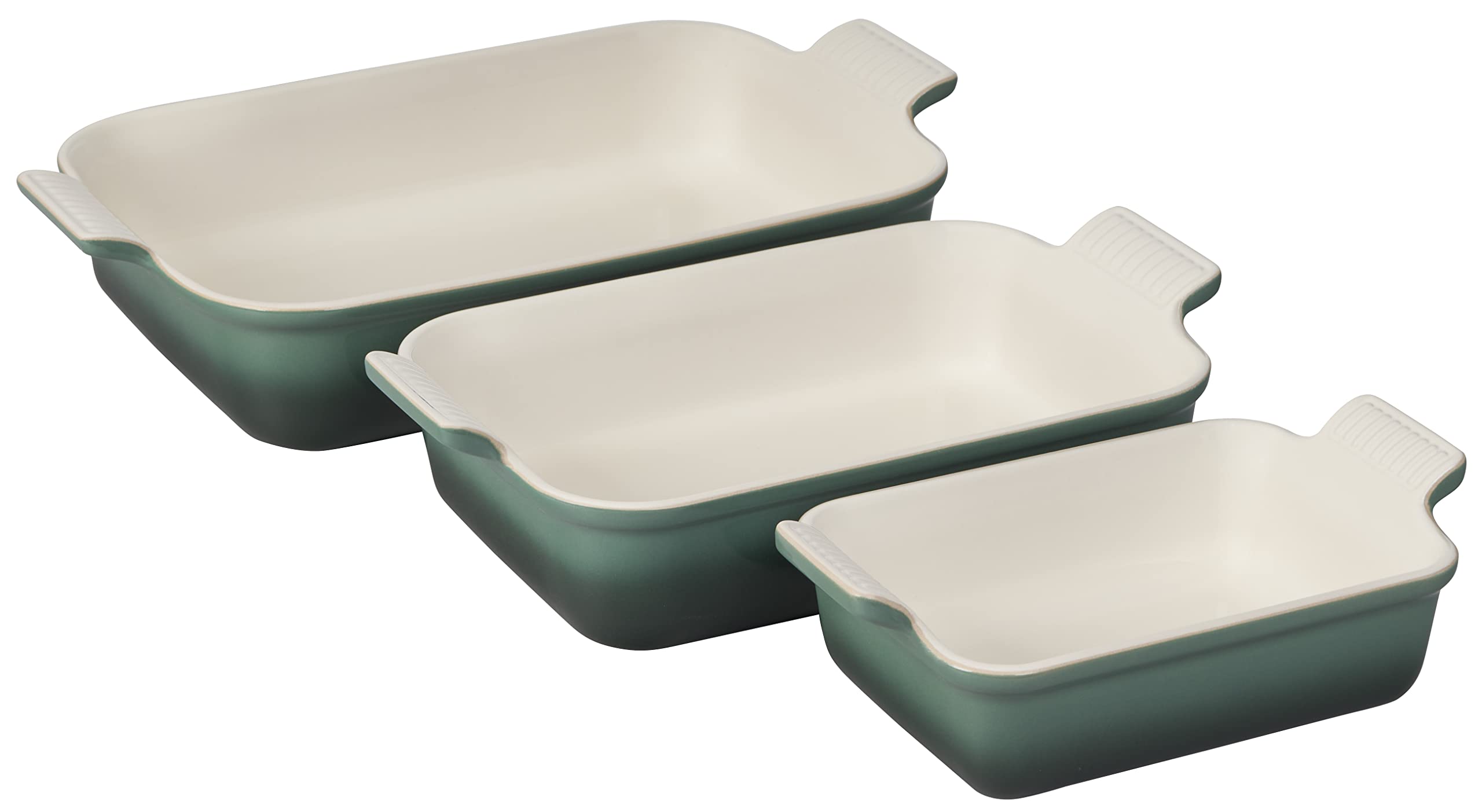 Le Creuset Stoneware Heritage Set - 3-Piece Rectangular Baking Dishes in Artichaut Green | Oven, Microwave & Dishwasher Safe | Perfect for Casseroles, Roasts & Desserts
