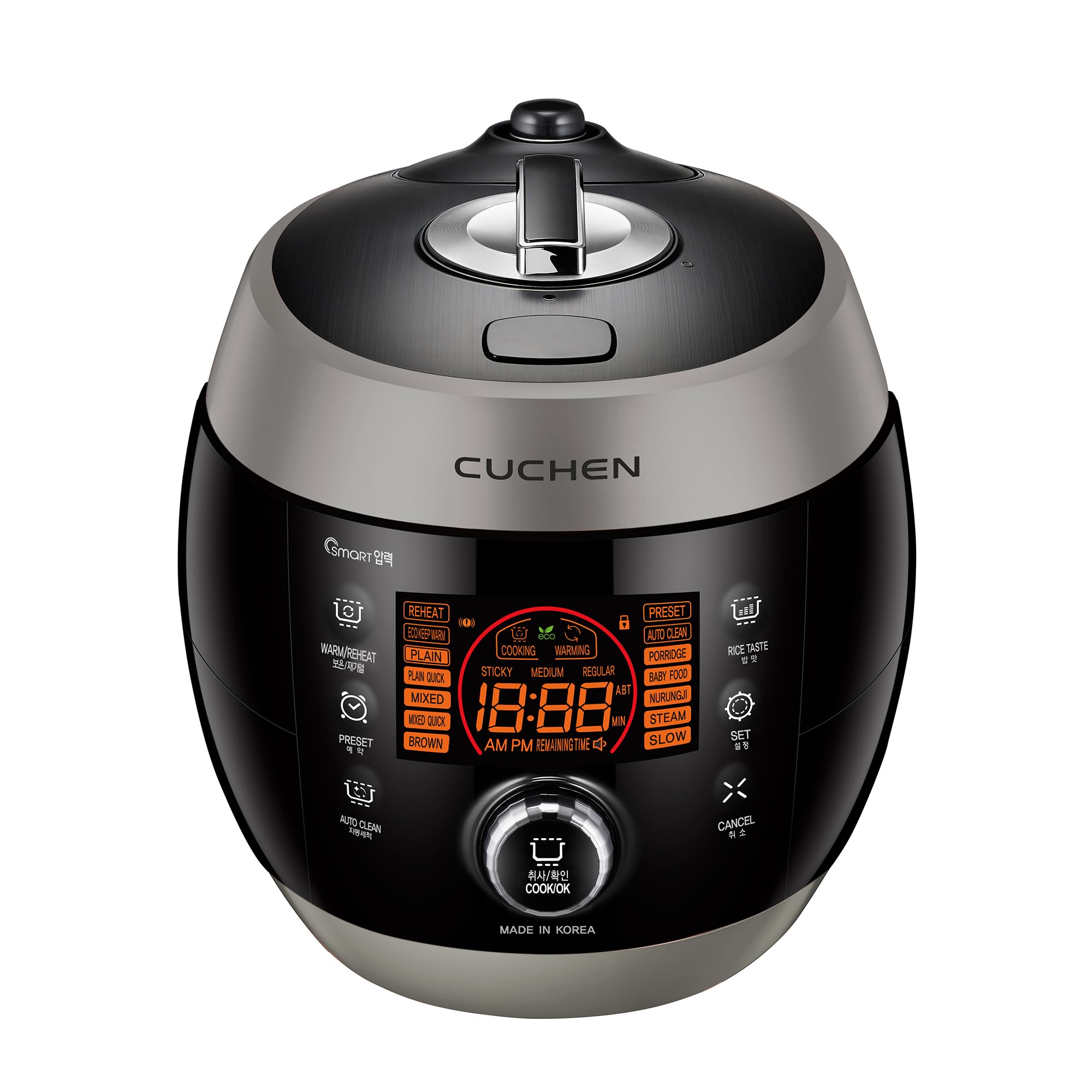 Premium 6-Cup (Uncooked) Smart Rice Cooker with Jog Dial & Auto Steam Clean | Korean-Made Electric Pressure Rice Cooker | Voice Guidance | Black/Dark Silver | Perfect for Home Kitchens & Small Families