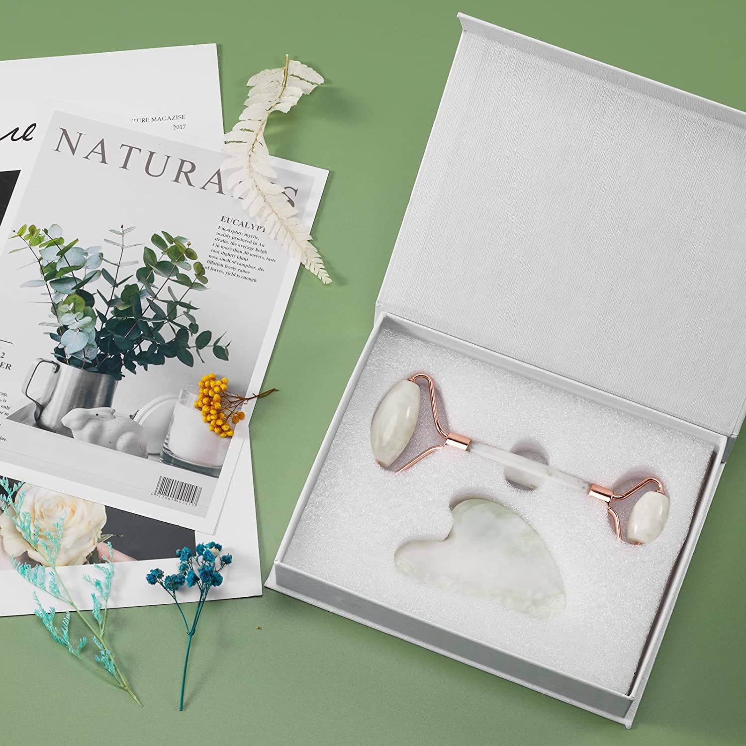 Jade Roller & Gua Sha Set for Face & Neck Care - Reduce Puffiness & Relax Skin - Perfect for Skincare Routine