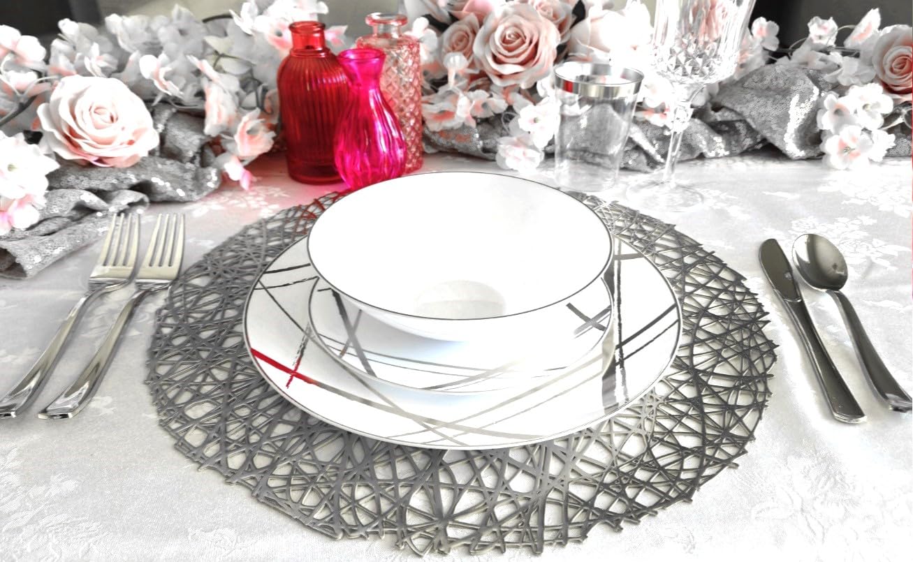120-Piece Metallic Vinyl Placemats Set - Elegant Pressed Silver Table Mats for Weddings, Parties & Special Occasions - Perfect for Summer Celebrations & Dining Decor