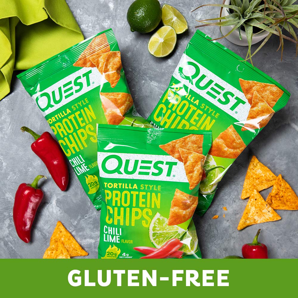 Quest Nutrition Chili Lime Tortilla Style Protein Chips - High Protein 20g, Low Carb 3g Net Carbs, Gluten Free, Keto Friendly Snack - 1.1oz Pack of 12 - Perfect for On-the-Go, Workouts & Healthy Lifestyle