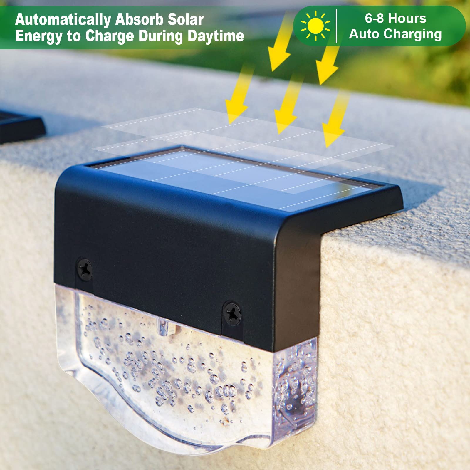 Solar Deck Lights Outdoor Waterproof - 6 Pack LED Solar Step Lights with Warm White/Yellow Light (10 Lumens) - Solar Fence & Wall Lights for Patio, Stairs, Yard, Garden, Pathway - Perfect for Nighttime Safety & Landscape Lighting