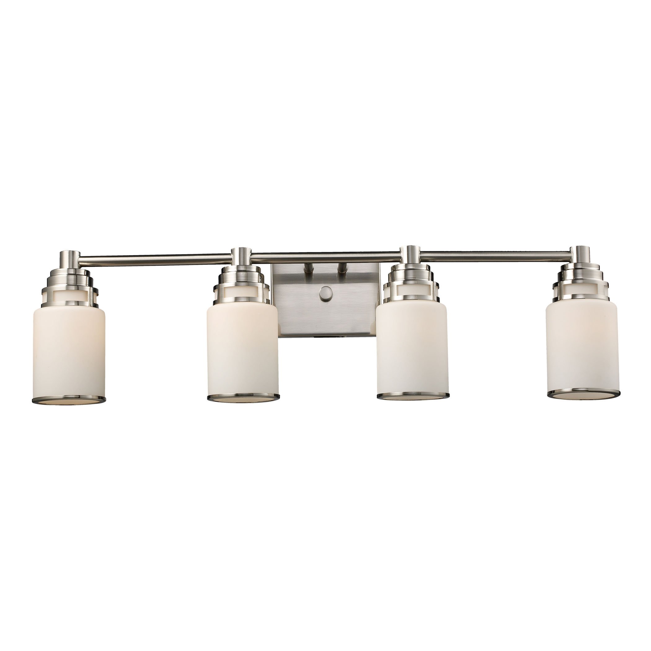 Bryant 4-Light Bathroom Vanity Light Fixture - Satin Nickel Finish with Opal White Glass Shades - Perfect for Modern Bathroom, Powder Room, and Dressing Room Lighting