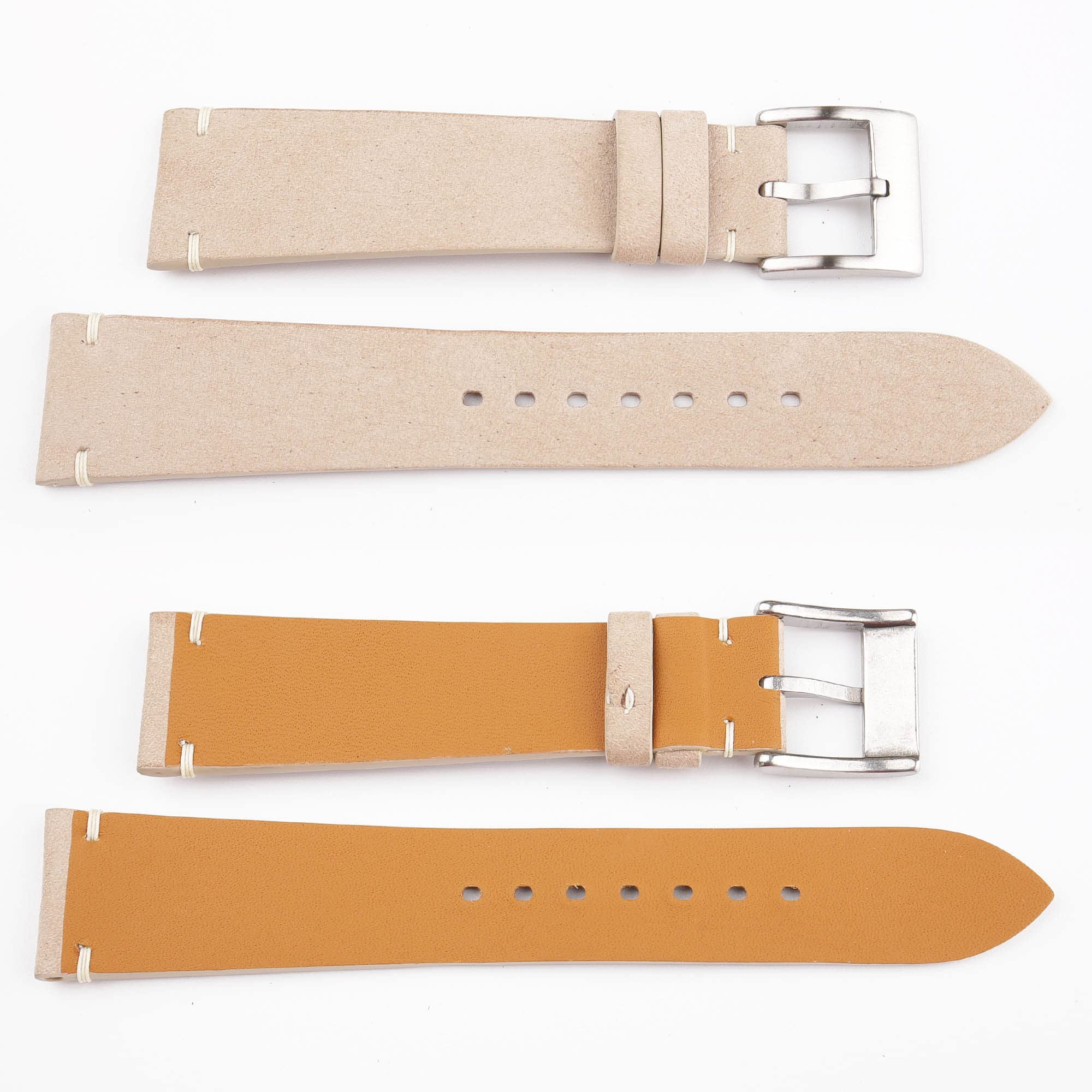 Handmade Vintage Nubuck Leather Watch Band with Quick Release - 16mm 18mm 19mm 20mm 22mm Replacement Strap for Men & Women (Cream) - Perfect for Smartwatches, Dress Watches & Everyday Wear