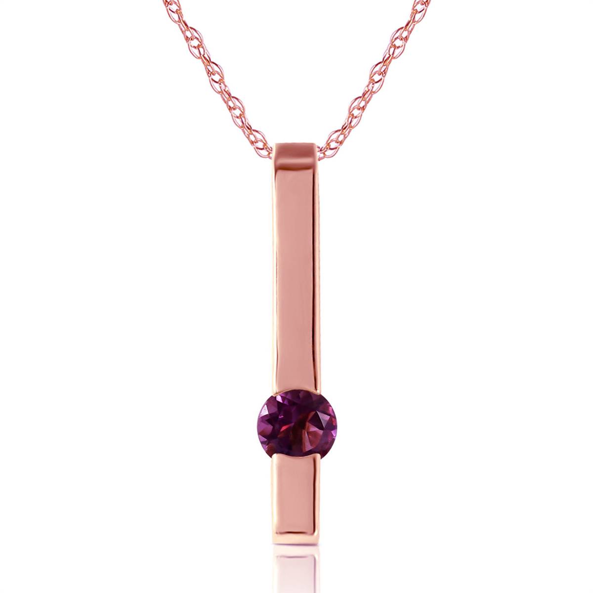 0.25 Carat 14K Solid Rose Gold Bar Amethyst Necklace for Women - Elegant Purple Gemstone Jewelry Gift for Birthday, Anniversary & Valentine's Day