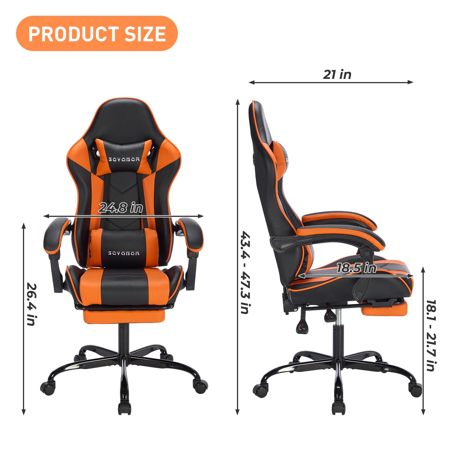 Ergonomic Gaming Chair with Footrest & Massage - PU Leather Computer Desk Chair, Adjustable High Back Office Swivel Recliner for Adults - Perfect for Esports, Home Office & Console Gaming Sessions
