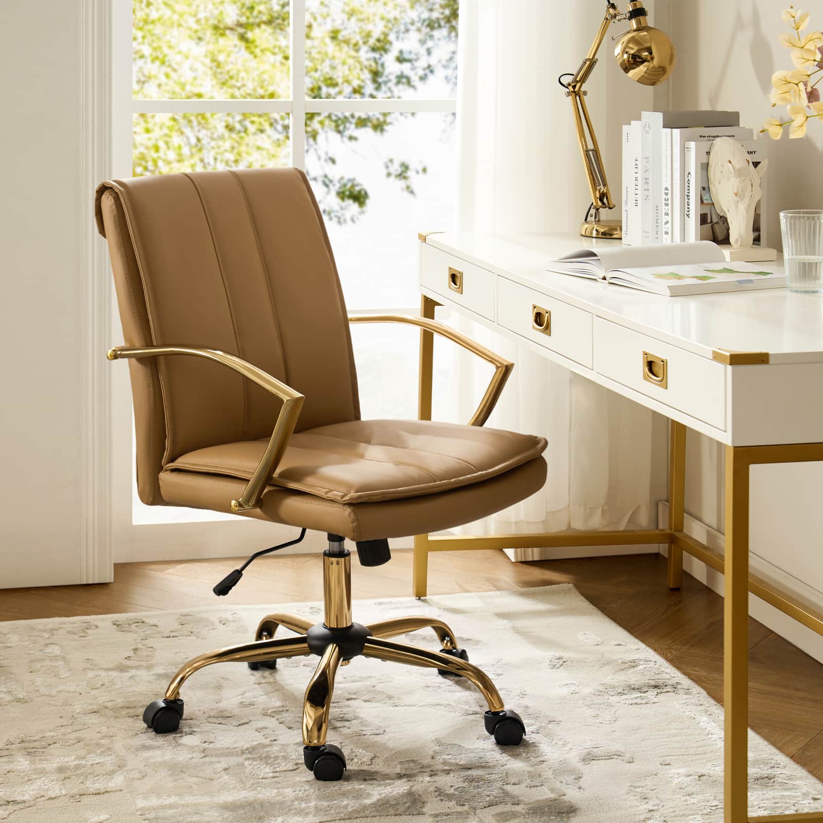 Roberto PU Leather Rocking Office Chair - Ergonomic Desk Chair with Adjustable Height & Swivel Base for Home Office, Gaming, and Workspace Comfort