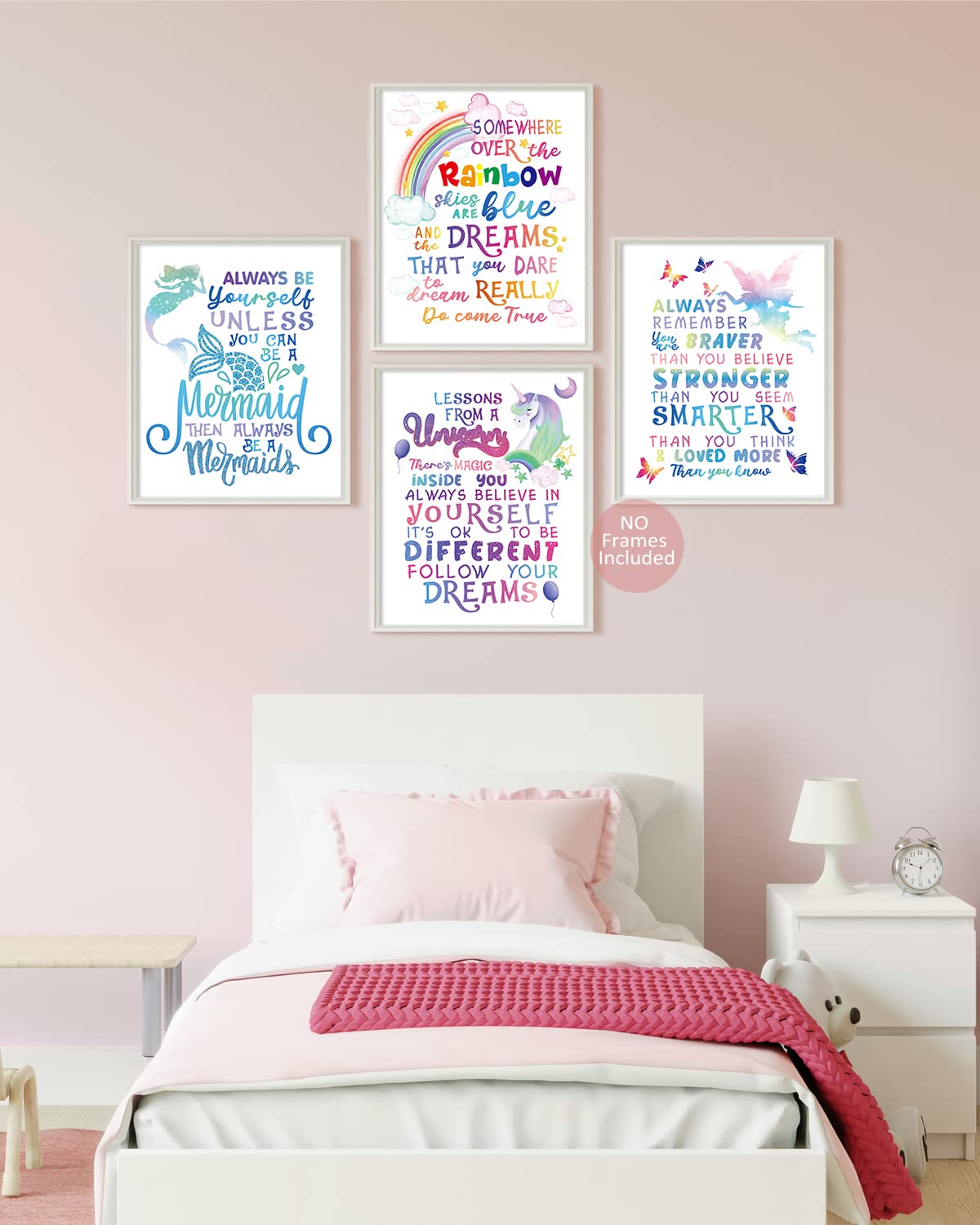 MTL HOE Positive Quote Affirmations Rainbow Fairy Mermaid Unicorn Wall Art Print - Inspirational Poster for Teen Girls Room Decor (8x10 Unframed) - Perfect for Bedroom, Bathroom & Kids Room Wall Decor