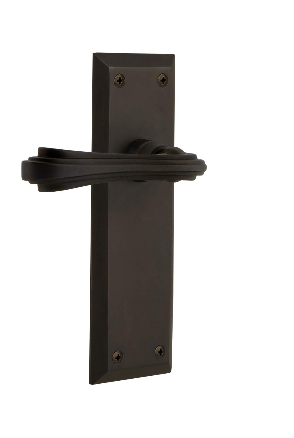 Nostalgic Warehouse New York Plate Double Dummy Fleur Lever Door Handle - Oil-Rubbed Bronze Vintage Hardware for Interior Doors - Perfect for Home Renovation & Classic Style Decor
