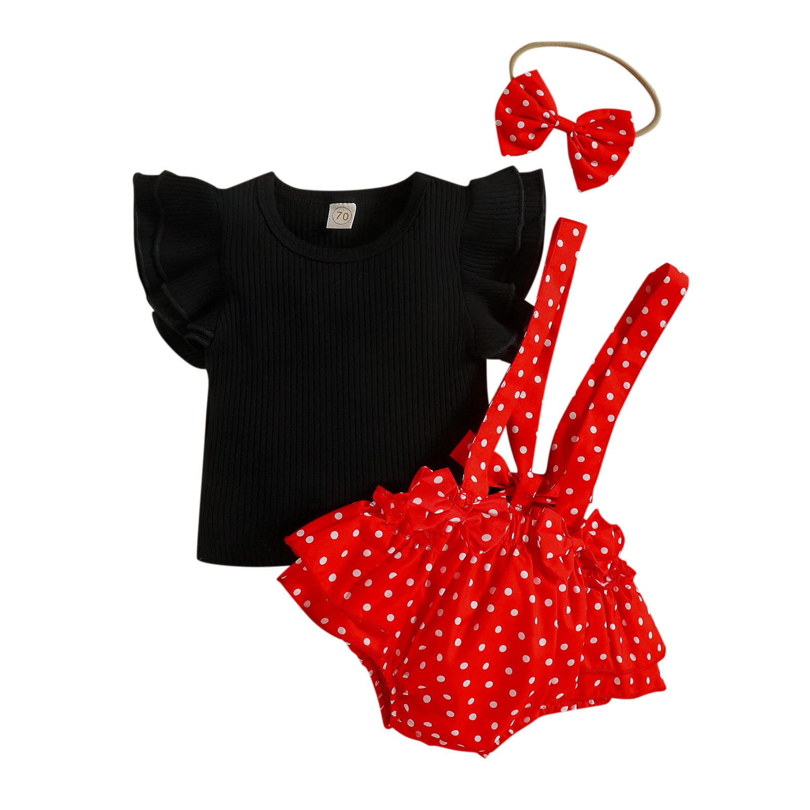 Toddler Girls Ruffled Sleeve Ribbed T-Shirt Top with Bow Knot & Dot Print - Soft Cotton Baby Tee for Playdates, Parties & Everyday Wear