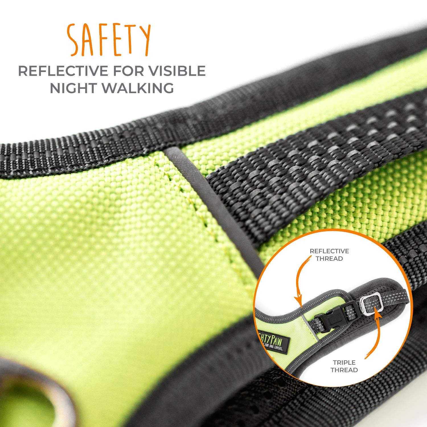 Mighty Paw Sport Harness 2.0 - Adjustable No-Pull Dog Harness with Padded Chest & Reflective Stitching - Small Green Pet Vest for Walking, Running, Hiking & Car Travel - Secure & Comfortable Outdoor Dog Gear