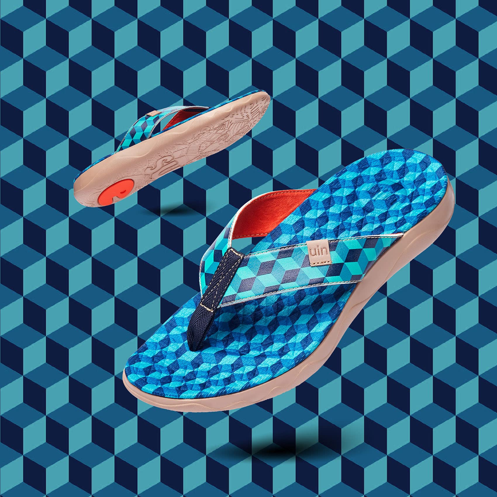 UIN Men's Flip Flops Comfortable Thong Sandals - Breathable Beach Slides with Artistic Painting Design for Summer, Travel & Casual Wear - Perfect for Poolside, Vacation and Outdoor Activities
