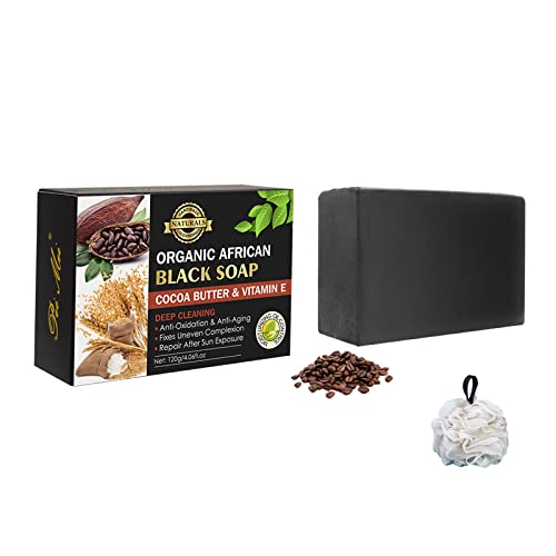 Organic Cocoa Butter Black Cleansing Soap Bar - Deep Cleansing African Black Soap with Natural Cocoa Butter for Acne, Eczema & Dark Spots - 1PC - Perfect for Daily Face & Body Wash, Sensitive Skin Care & Natural Beauty Routine