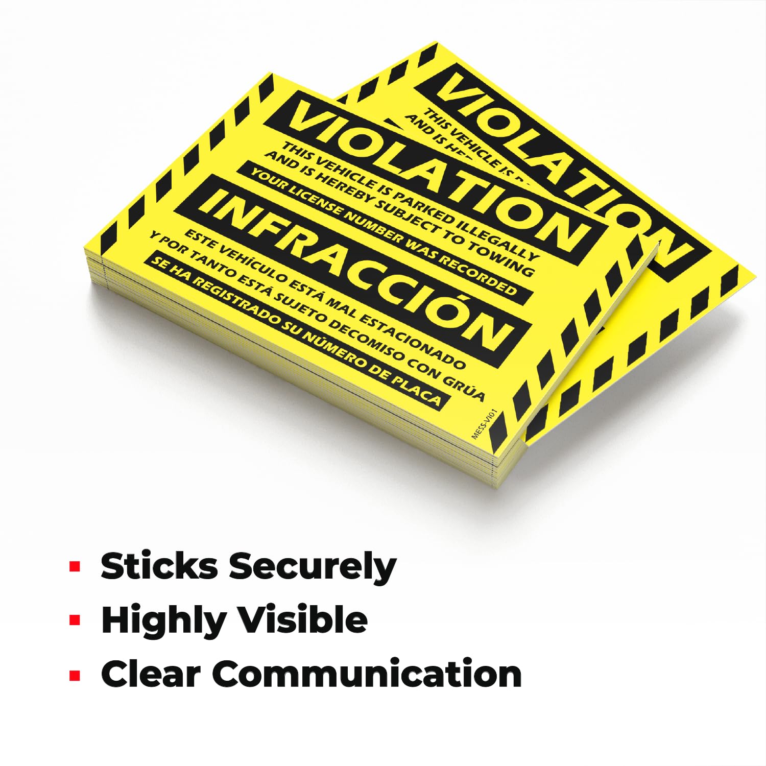 100 Hard-to-Remove No Parking Violation Stickers - Super Sticky Warning Tow Stickers 8x5 Inch (Yellow Bilingual) - Perfect for Parking Enforcement, Private Property Warnings & Illegal Parking Deterrent