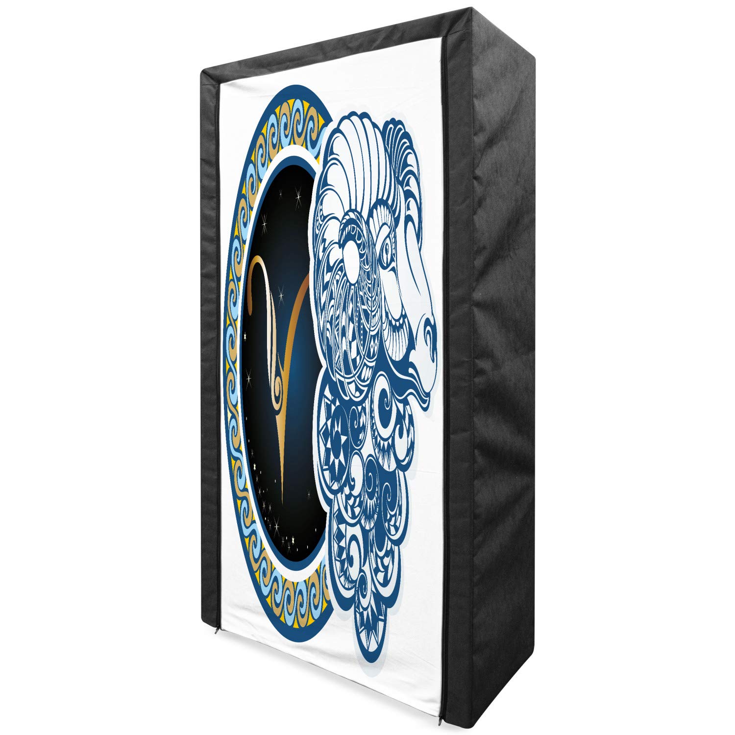 Ambesonne Zodiac Portable Fabric Wardrobe - Aries Themed with Ram Goat Design, 33.5 Inch Clothing Organizer with Shelves, Multicolor Storage Closet for Bedroom, Dorm, or Travel Use