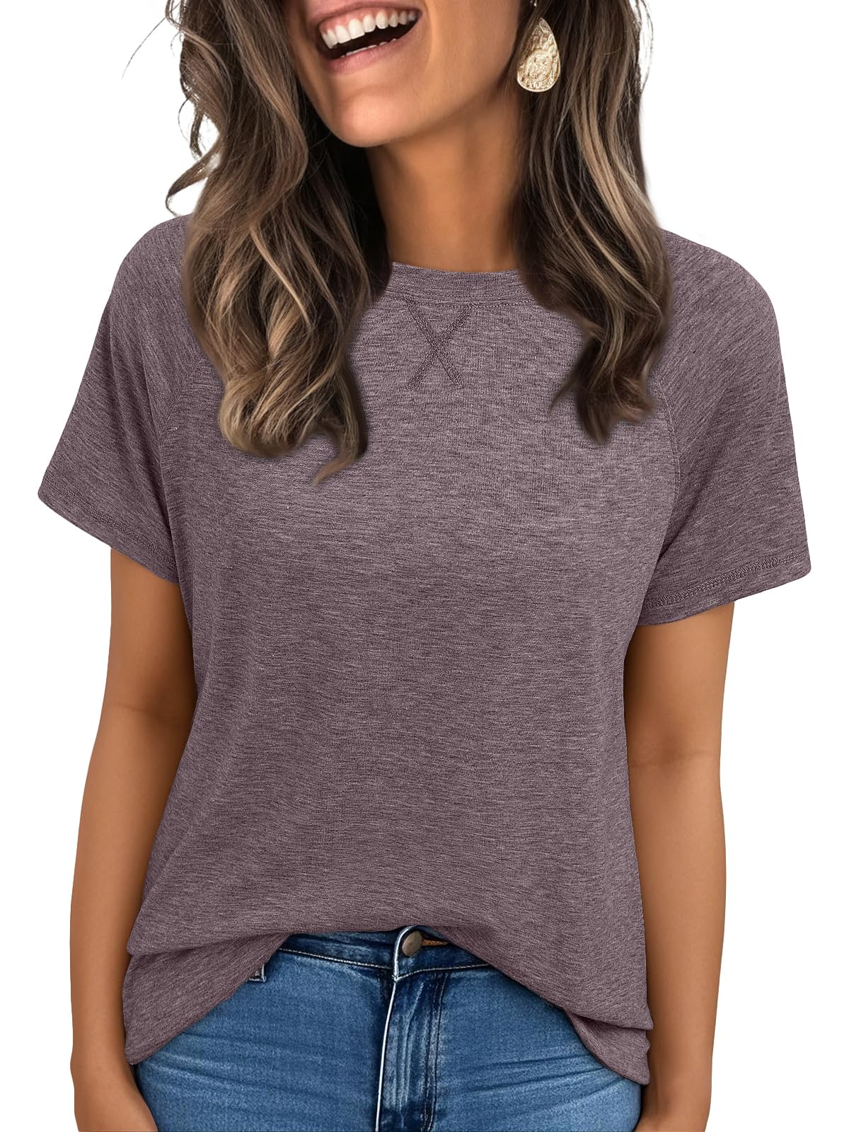 2025 AUTOMET Women's Short Sleeve Crewneck T-Shirts - Trendy Lightweight Soft Casual Summer Tops for Everyday Wear, Travel & Outdoor Activities