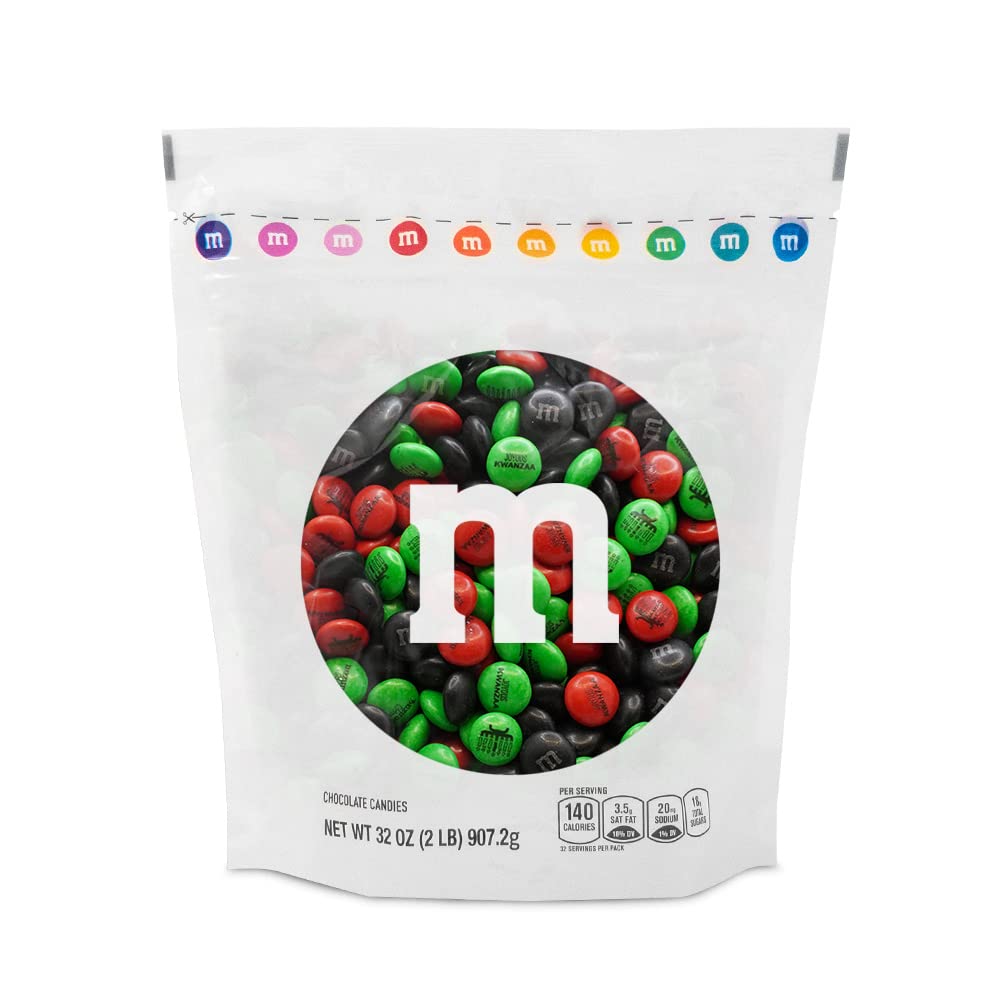 M&M'S 2lbs Party Size Kwanzaa Milk Chocolate Candy - Green, Red & Black Chocolate Candies for Holiday Gifts, Decorations & Gift Baskets | Kwanzaa Celebration, Christmas Party Favors & Office Treats