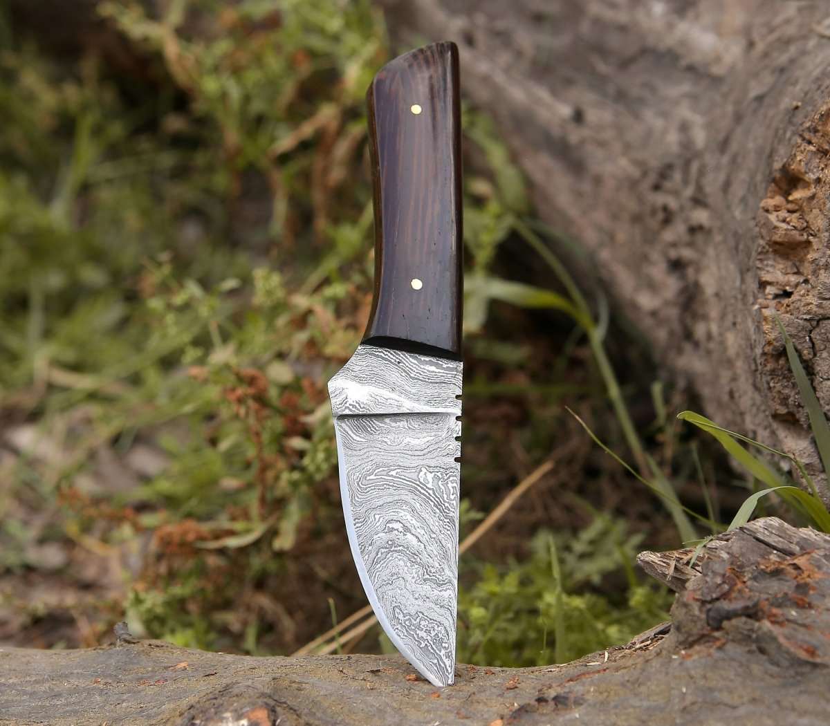 Premium Damascus Steel Skinning Knife with Exotic Wenge Wood Handle - Hunting, Outdoor Survival & Bushcraft Essential Tool for Game Processing and Camping