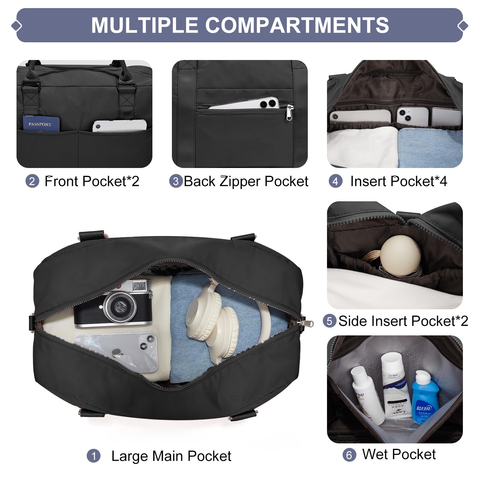 **Women's Weekender Travel Bag - Overnight Duffel Carry On with Wet Pocket & Trolley Sleeve - Gym Sports Bag for Workouts, Weekend Getaways & Air Travel**