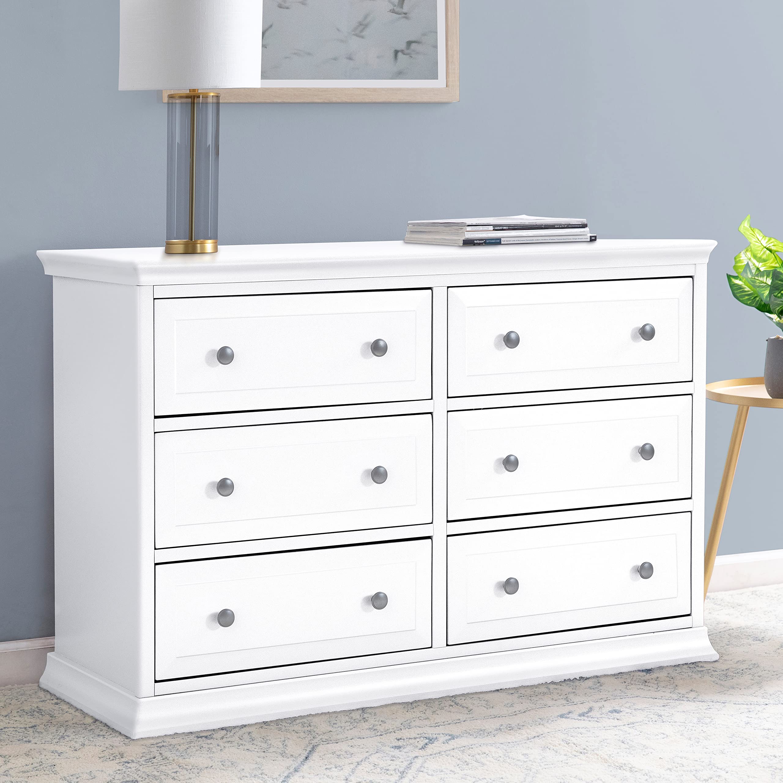 DaVinci Signature 6-Drawer Double Dresser in White - Modern Bedroom Furniture for Storage & Organization - Perfect for Master Bedroom, Guest Room & Nursery