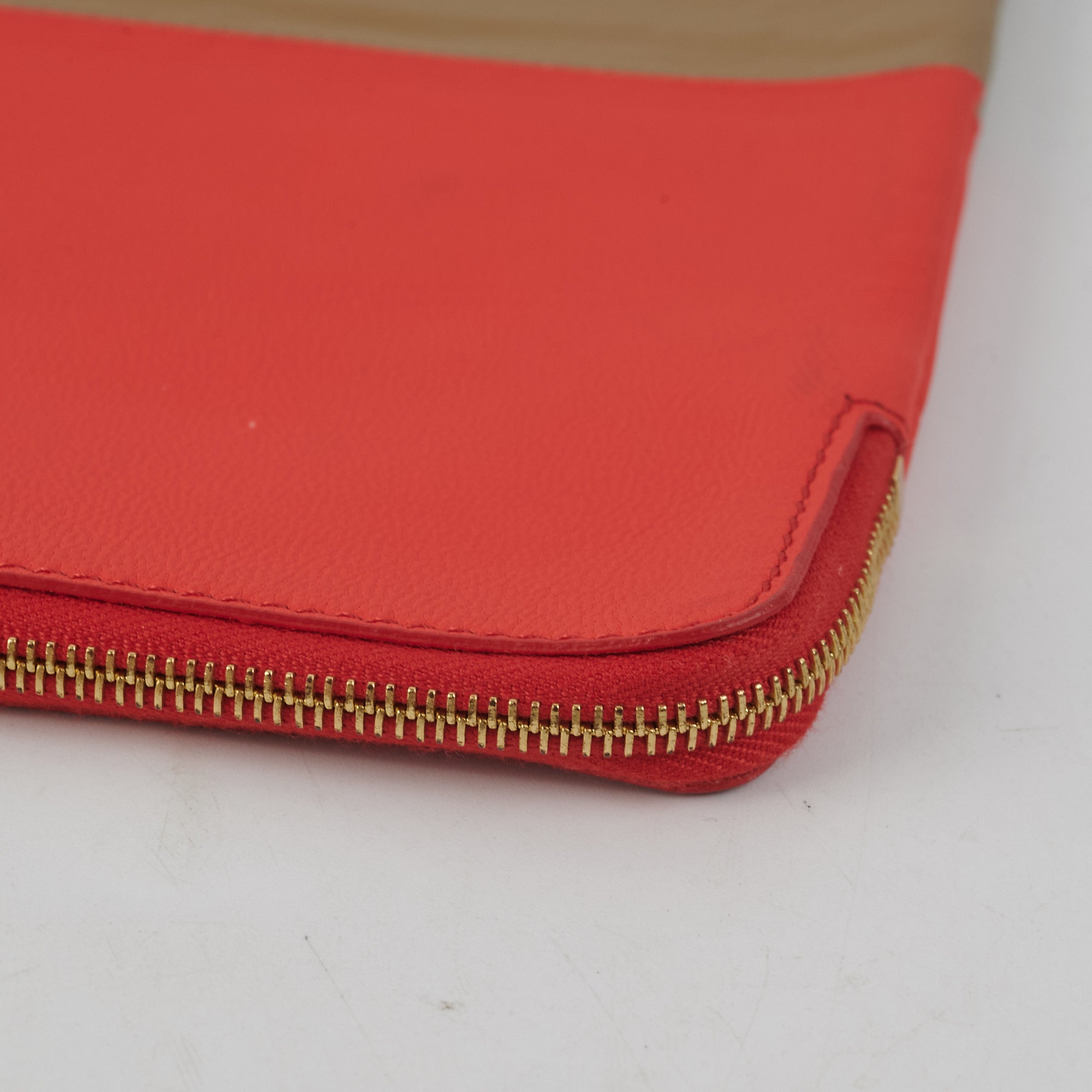 Celine Leather Pouch Handbag in Red/Taupe - Stylish Crossbody Bag for Women, Perfect for Work, Travel & Evening Out
