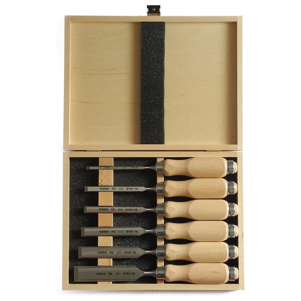 Premium 6-Piece Bevel Edge Chisel Set with Wooden Handles & Storage Case - Professional Woodworking Tools for Carving, Shaping & Fine Woodwork