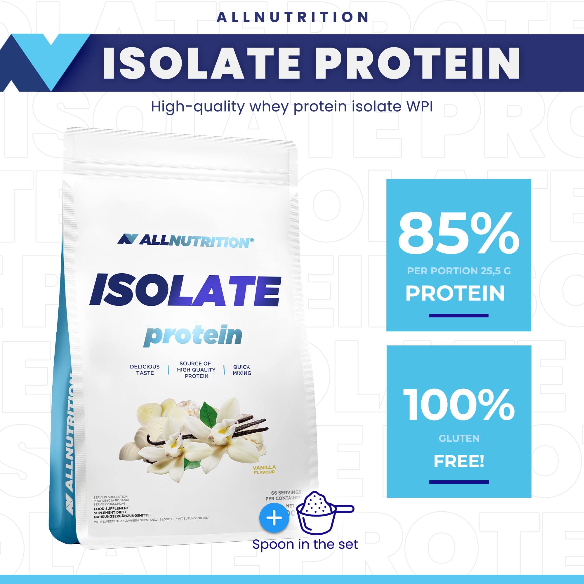 AllNutrition Whey Protein Isolate Powder - Vanilla Flavor, 908g (2 lbs) for Muscle Recovery & Post-Workout Shakes | Gym, Fitness & Bodybuilding Supplement