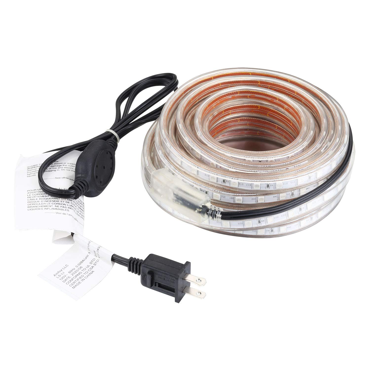 Ainfox 16.4Ft LED Strip Lights, 300 LEDs Waterproof Outdoor String Lights SMD5050 110V Flexible Decorative Lighting for Patio, Deck, Garden, Bedroom - UL & ETL Certified (16.4FT, Warm White) | Perfect for Holiday Decor, Party Lighting & Home Ambiance