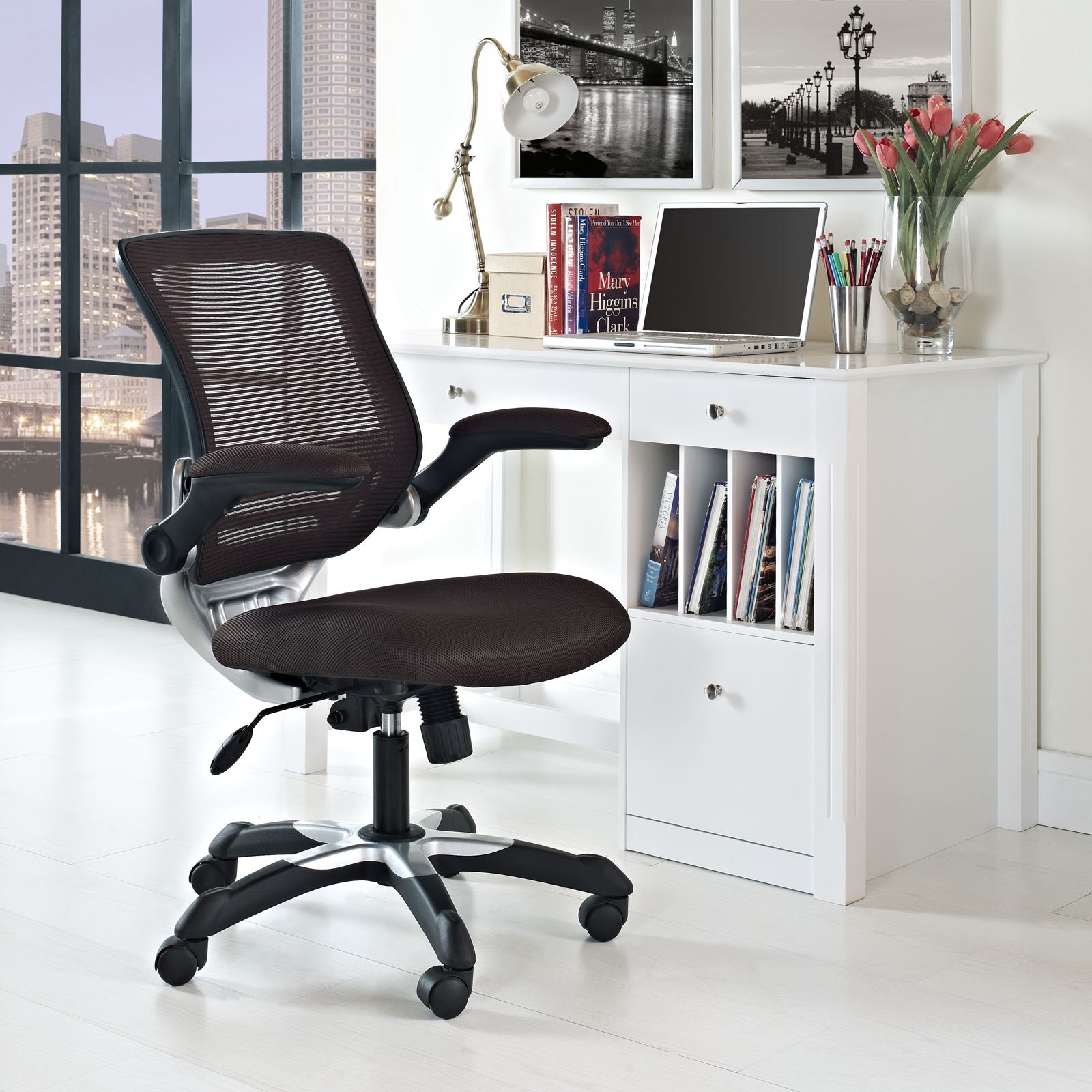 Ergonomic Modern Office Chair - Adjustable Brown Leather Executive Chair for Home & Business Workspaces - Comfortable Desk Chair for Long Hours, Back Support, and Productivity