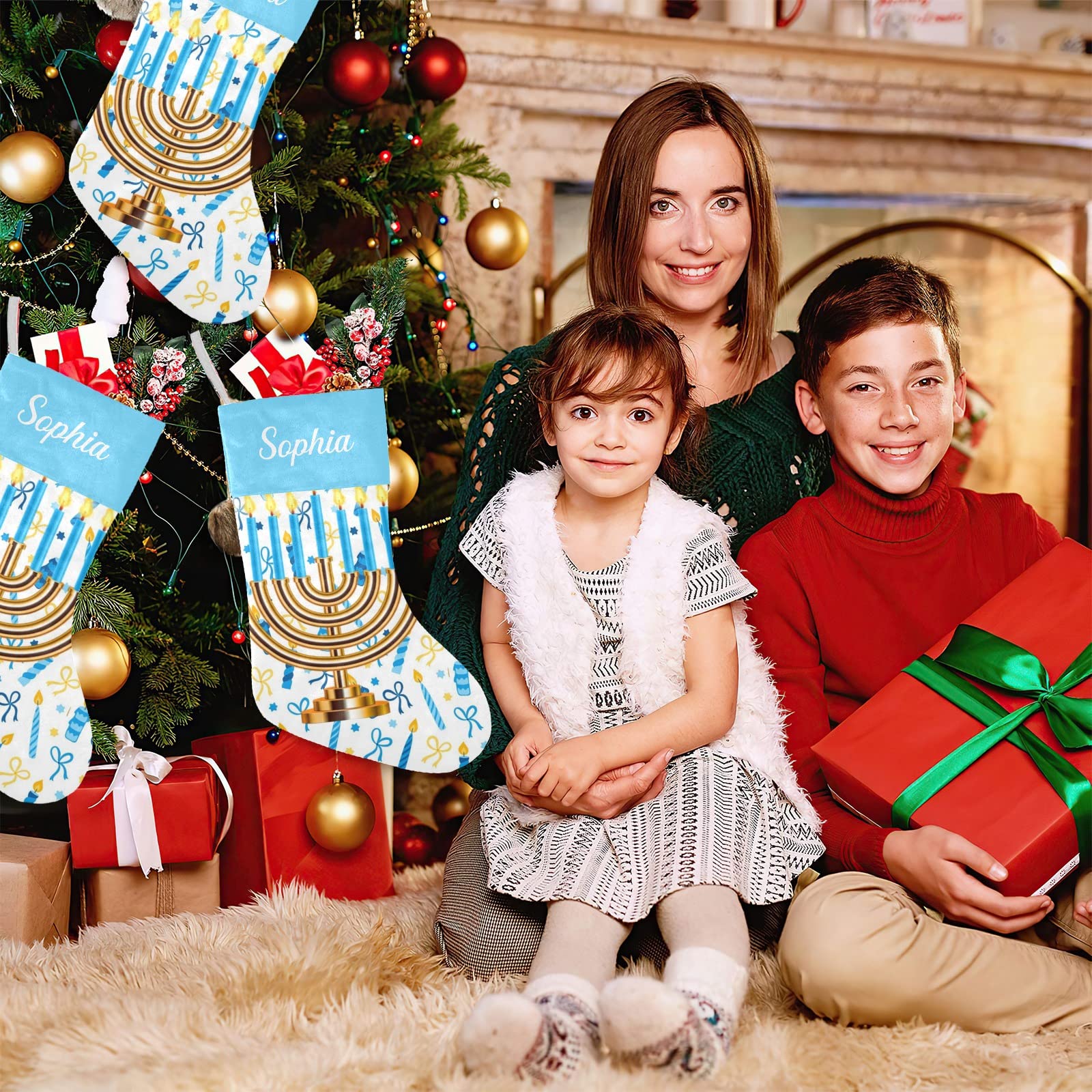 Personalized Hanukkah Christmas Stocking - Custom Name Holiday Stockings for Family, Wedding & Party Decor (17.52