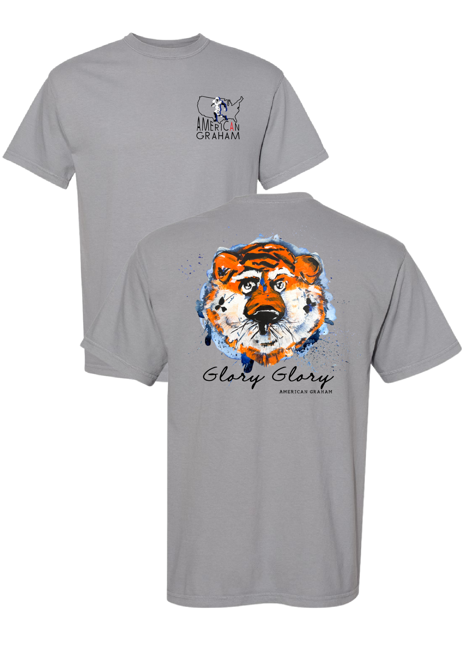 Glory Glory Tigers T-Shirt in Grey - Soft Cotton Men's Graphic Tee for Casual Wear & Sports Fans