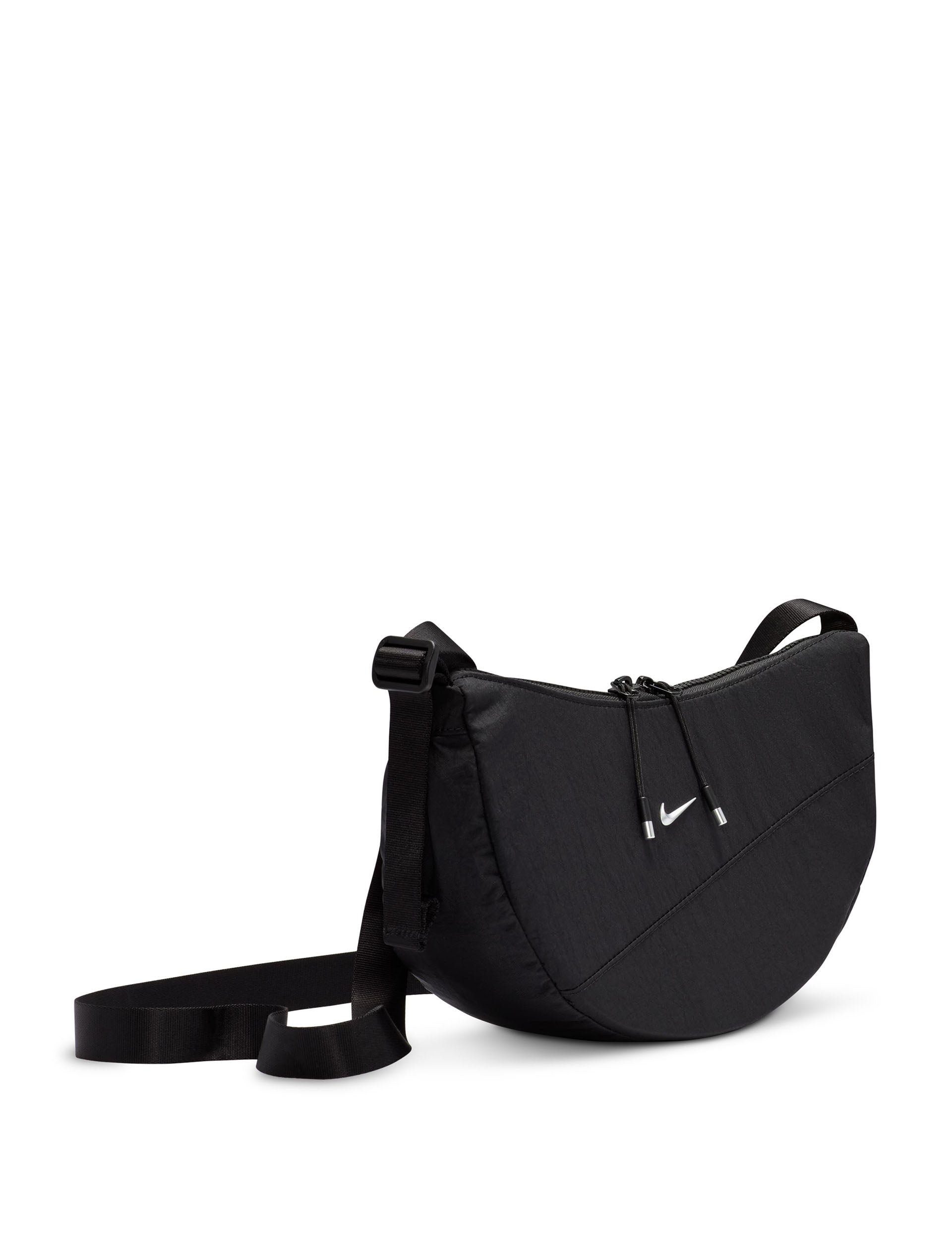 Aura Crescent Cross Body Bag for Women - Stylish Black & Matte Silver Leather Shoulder Purse - Perfect for Travel, Work, and Everyday Use