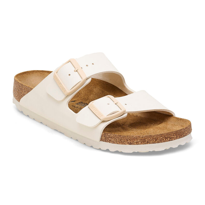 Birkenstock Women's Arizona Birko-Flor Sandals - Comfortable Eggshell Color Leather Straps Cork Footbed - Perfect for Casual Wear, Beach & Summer Outfits