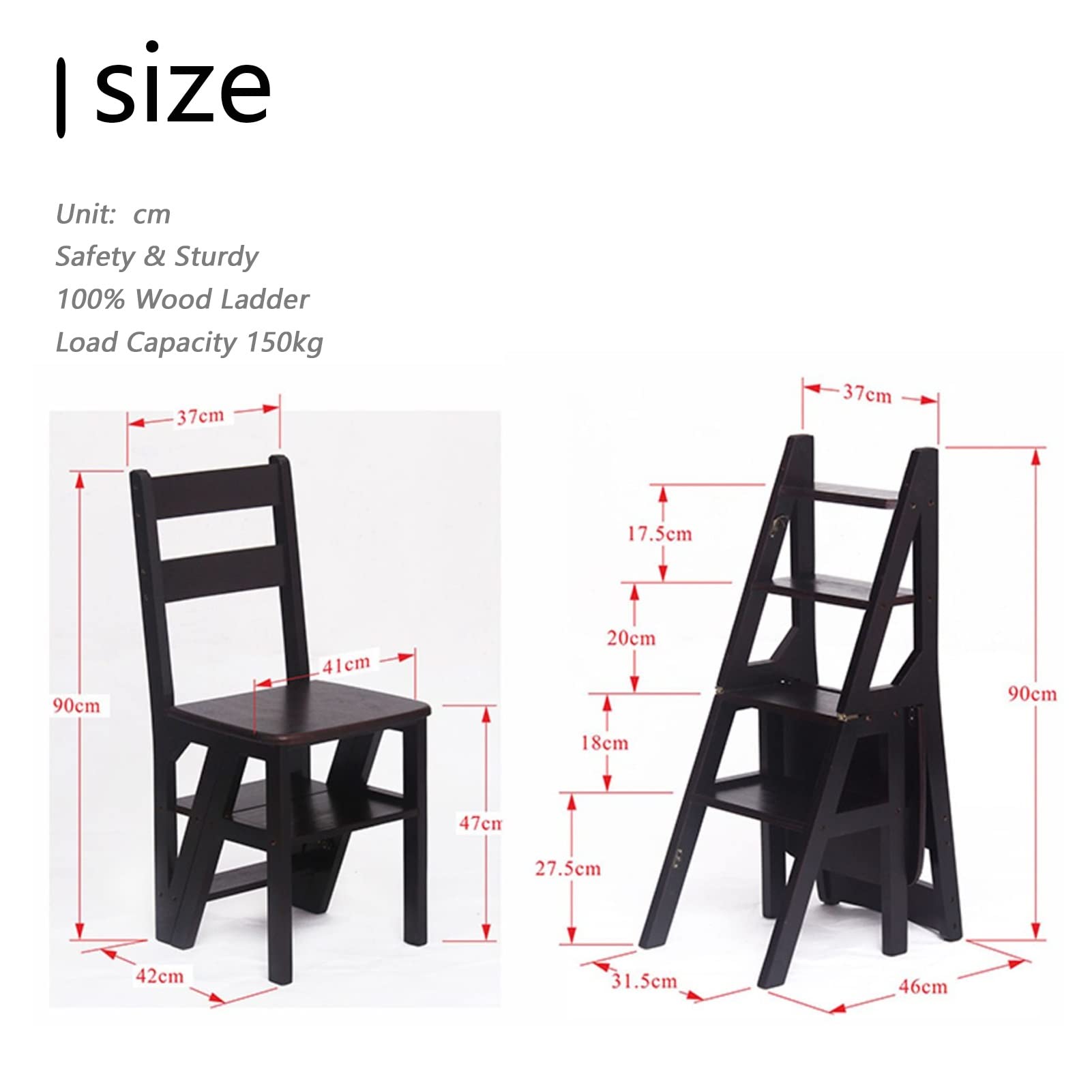 4-Step Wooden Folding Ladder Stool - Portable Step Stool for Kitchen, Bathroom, Office, Library - Non-Slip Safety Ladder Chair for Home Use, Climbing & Reaching High Places