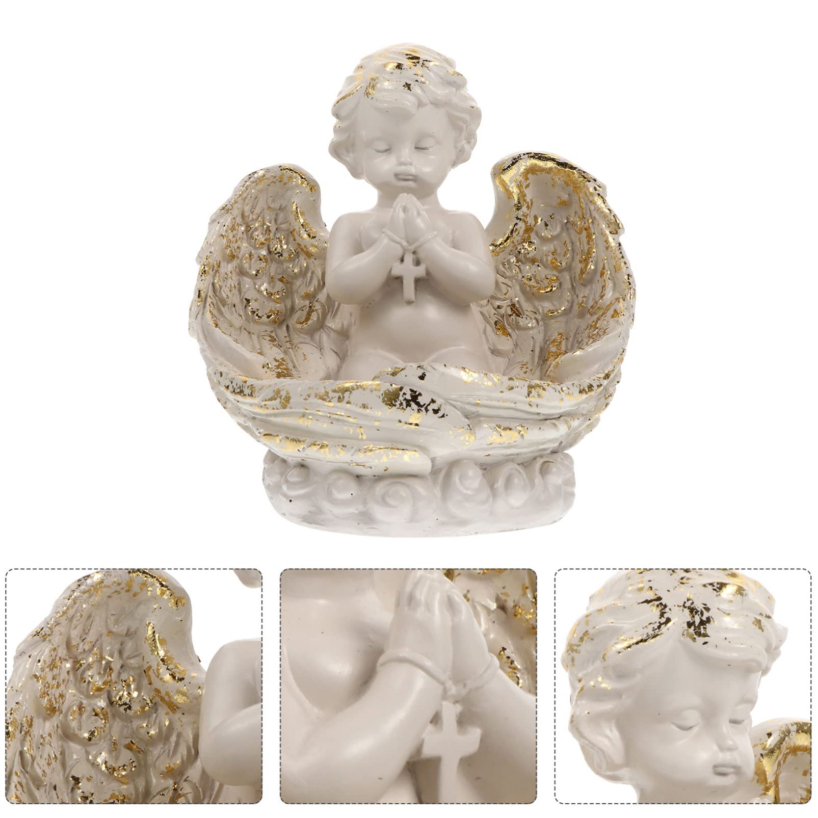 Veemoon Angel Wings Tealight Candle Holder - Decorative Prayer Figurine for Home, Wedding, Church & Baptism Decor - Memorial Keepsake Gift for Spiritual Spaces