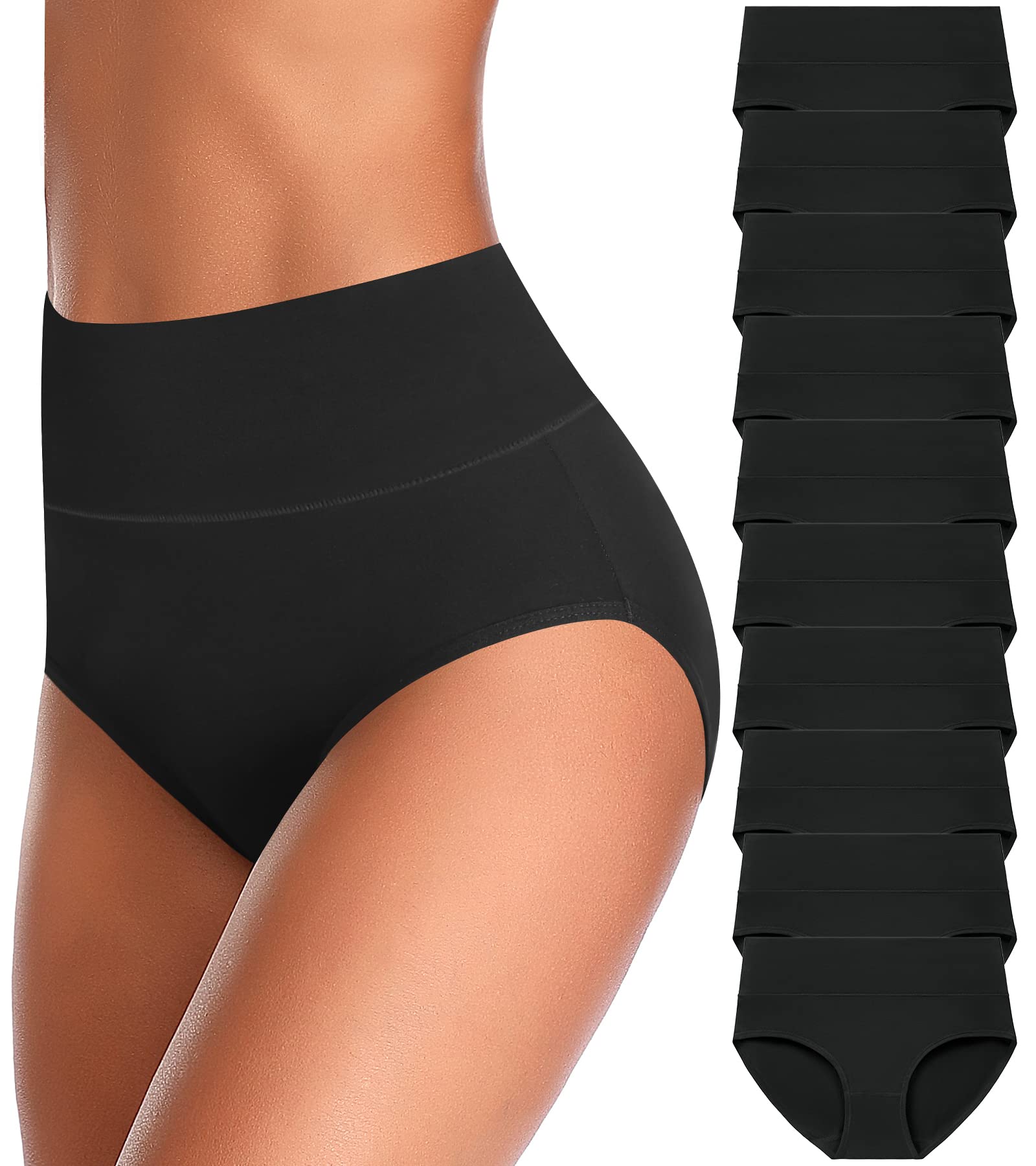 UMMISS Women's Cotton High Waist Underwear - Tummy Control Panties, No Muffin Top, Full Coverage Briefs - Perfect for Everyday Comfort & Shapewear