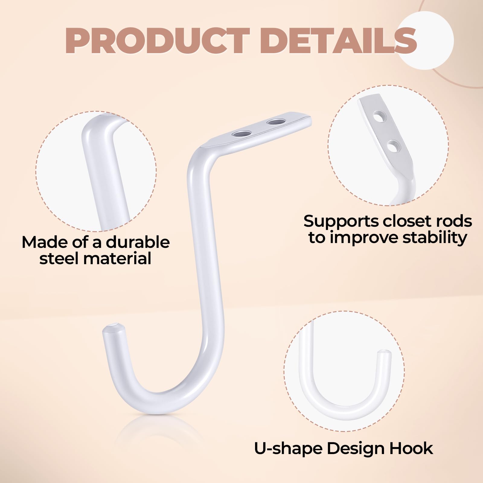 Gisafai 1 Inch Heavy Duty Metal Closet Rod Center Support Bracket - Wall Mounted Closet Organizer for Clothes Hangers & Shelves (8 Pack) - Perfect for Bedroom Wardrobes, Walk-in Closets & Storage Organization