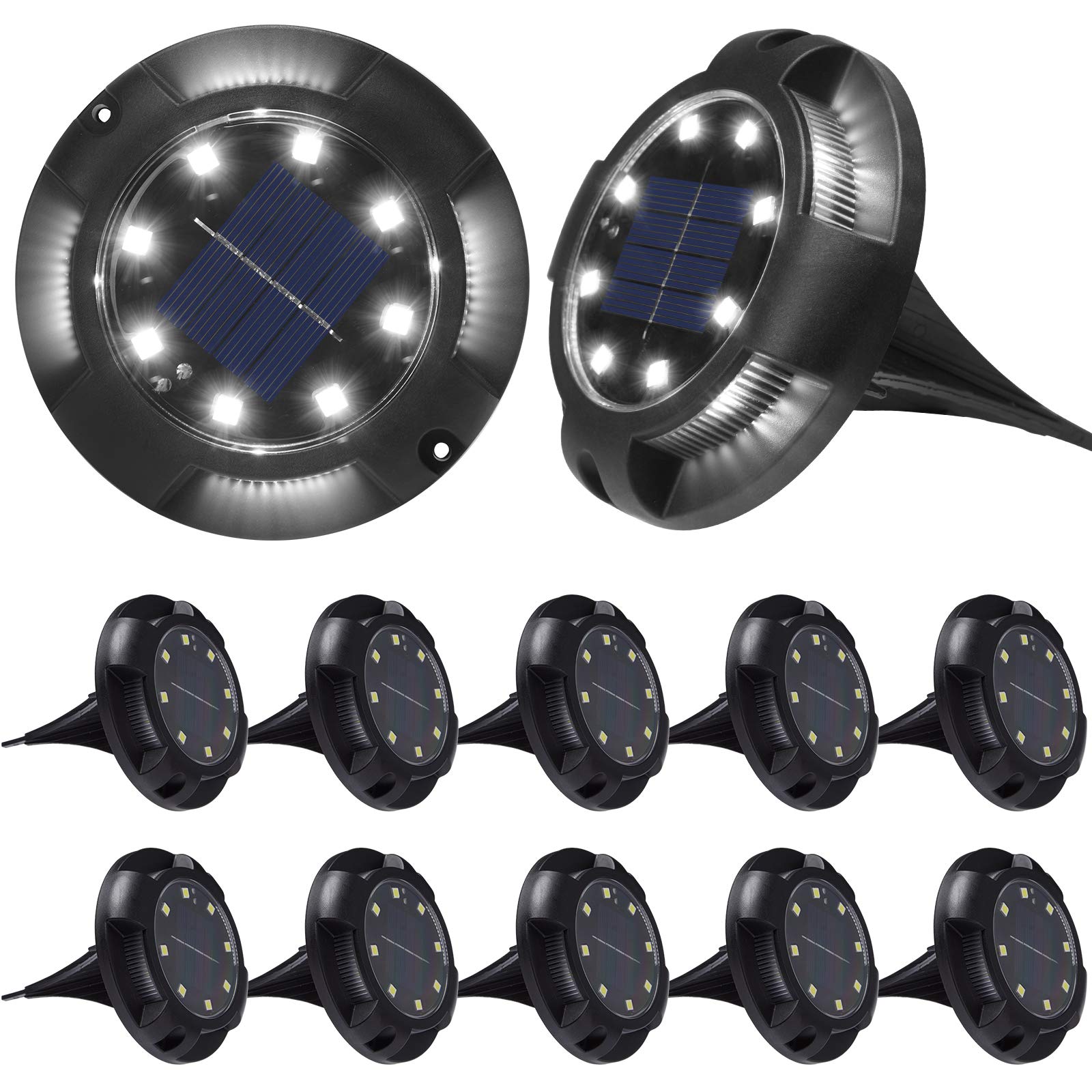 12 Pack Solar Ground Lights Outdoor - 12 LED Waterproof Garden Lights for Pathway, Lawn, Yard, Deck, Driveway & Walkway | Solar Powered Landscape Lighting for Patio & Outdoor Decor
